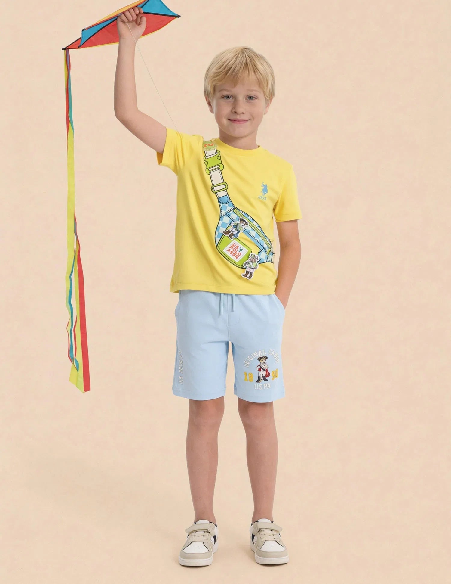 Boys Light Yellow Cotton Graphic Print Regular Fit T-Shirt