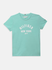 Girls Green Printed Regenerative Cotton Knit Top