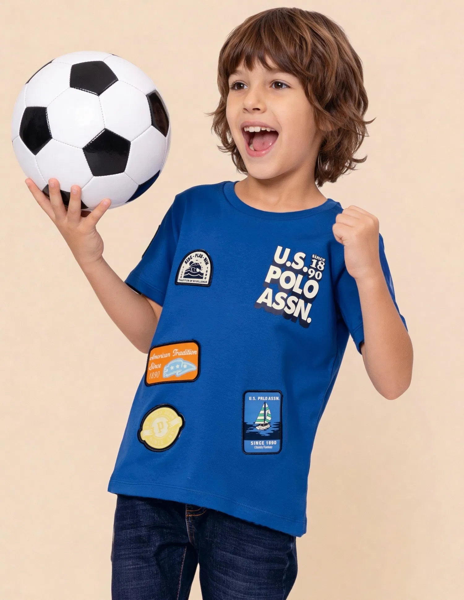 Boys Blue Cotton Graphic Print Regular Fit T-Shirt