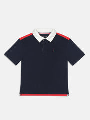 Boys Navy Colorblock Cotton Polo Knit Top