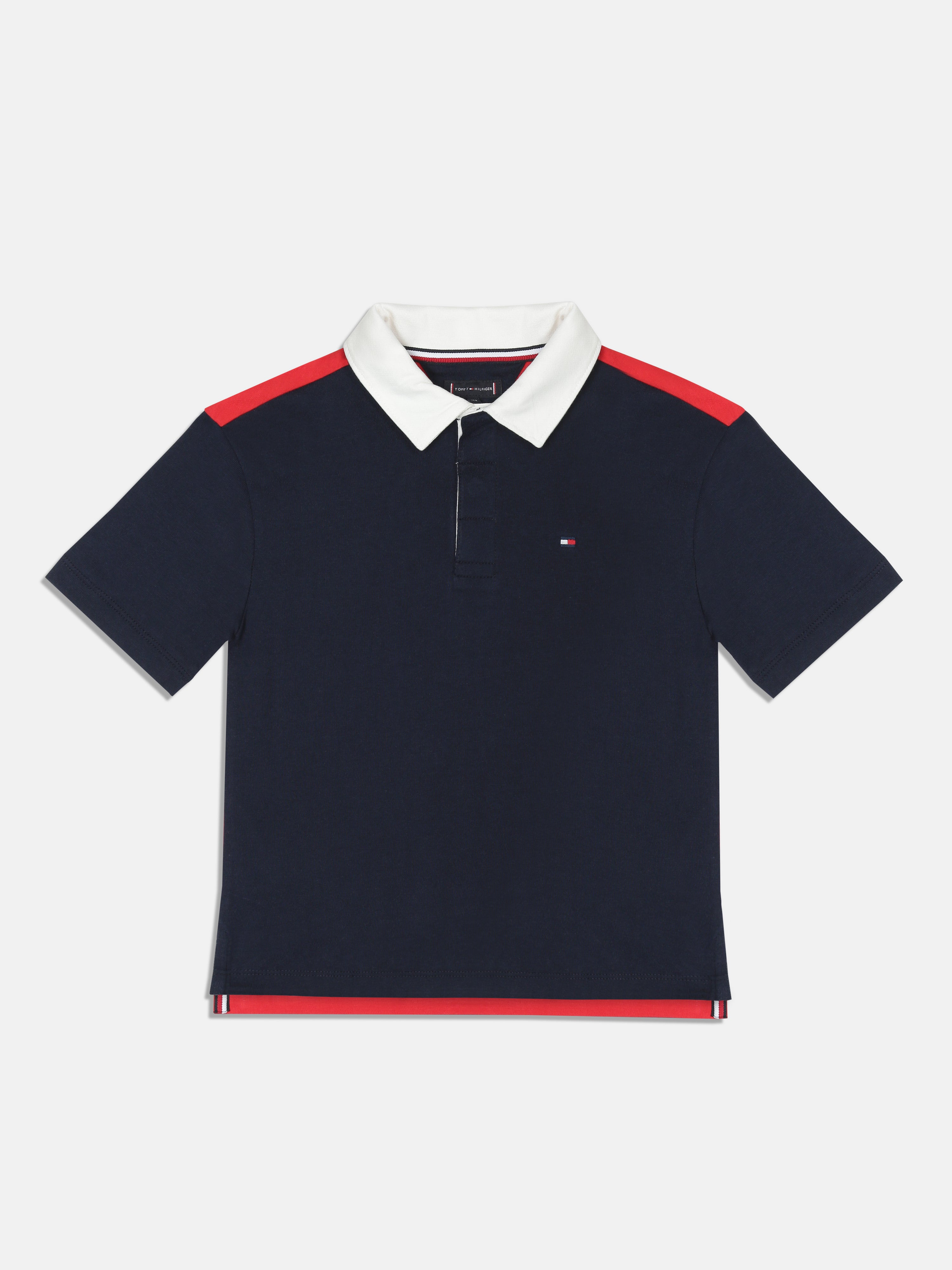Boys Navy Colorblock Cotton Polo Knit Top