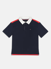 Boys Navy Colorblock Polo Collar Knit T-Shirt