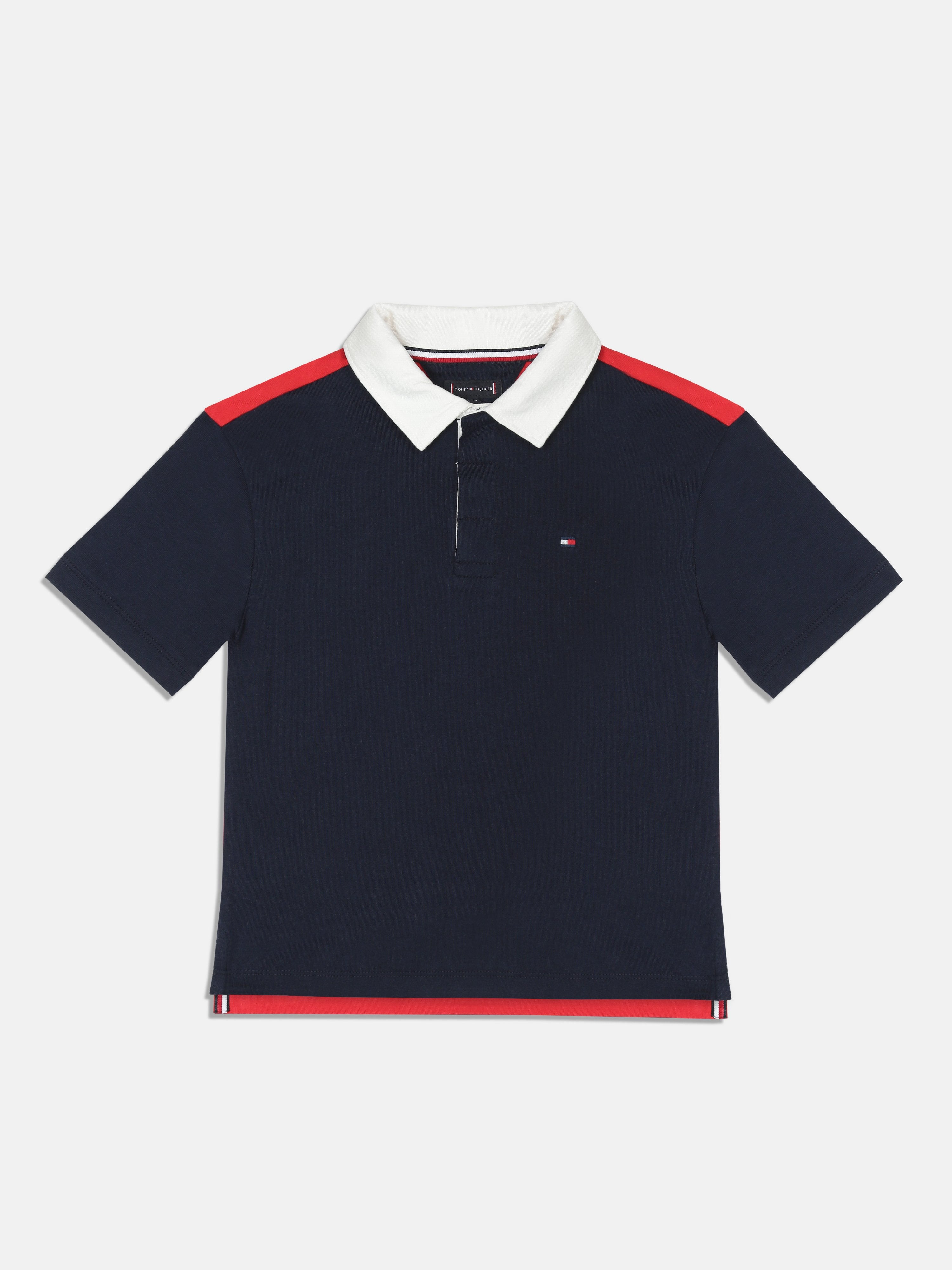 Boys Navy Colorblock Polo Collar Knit T-Shirt