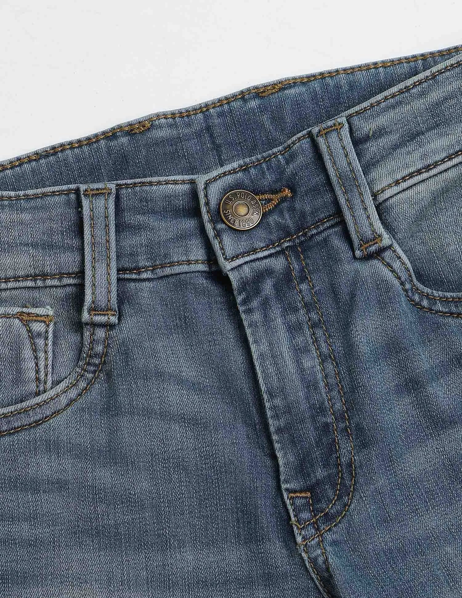 Boys Light Blue Cotton Distressed Slim Fit Jeans