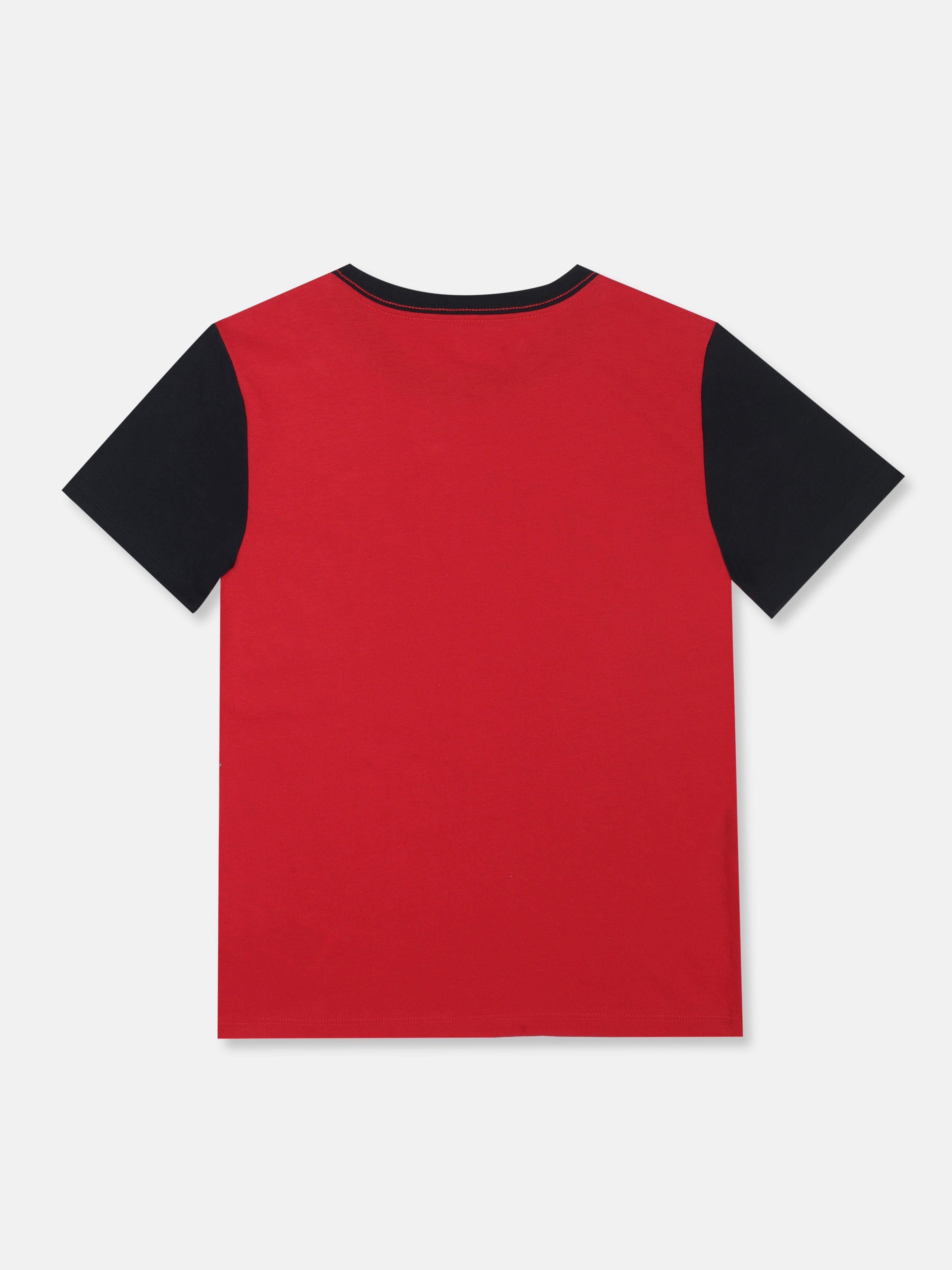 Boys Red Embroidered Logo Cotton Regular Fit T-Shirt