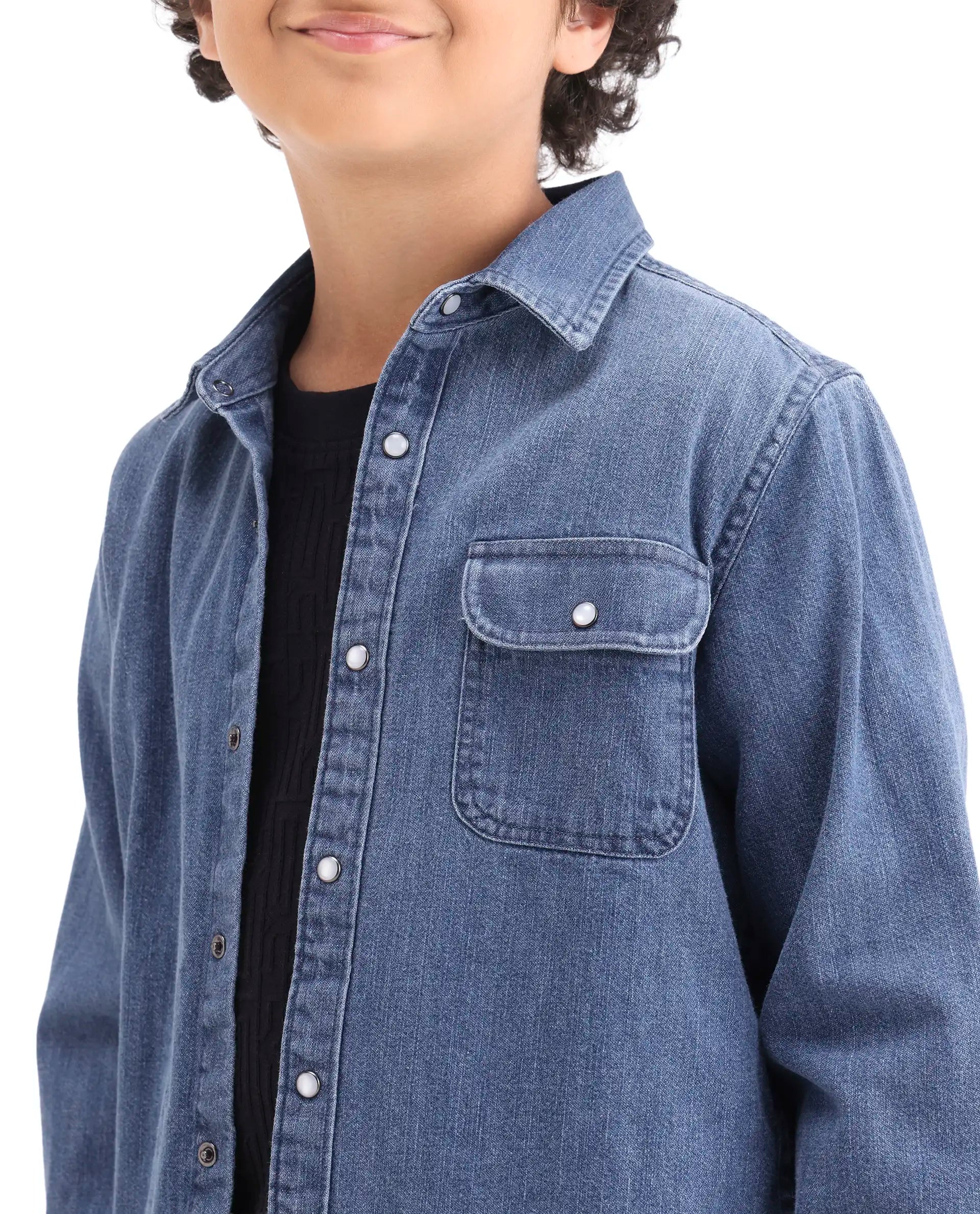 Rare Ones Boys Light Blue Cotton Snap Button Shirt