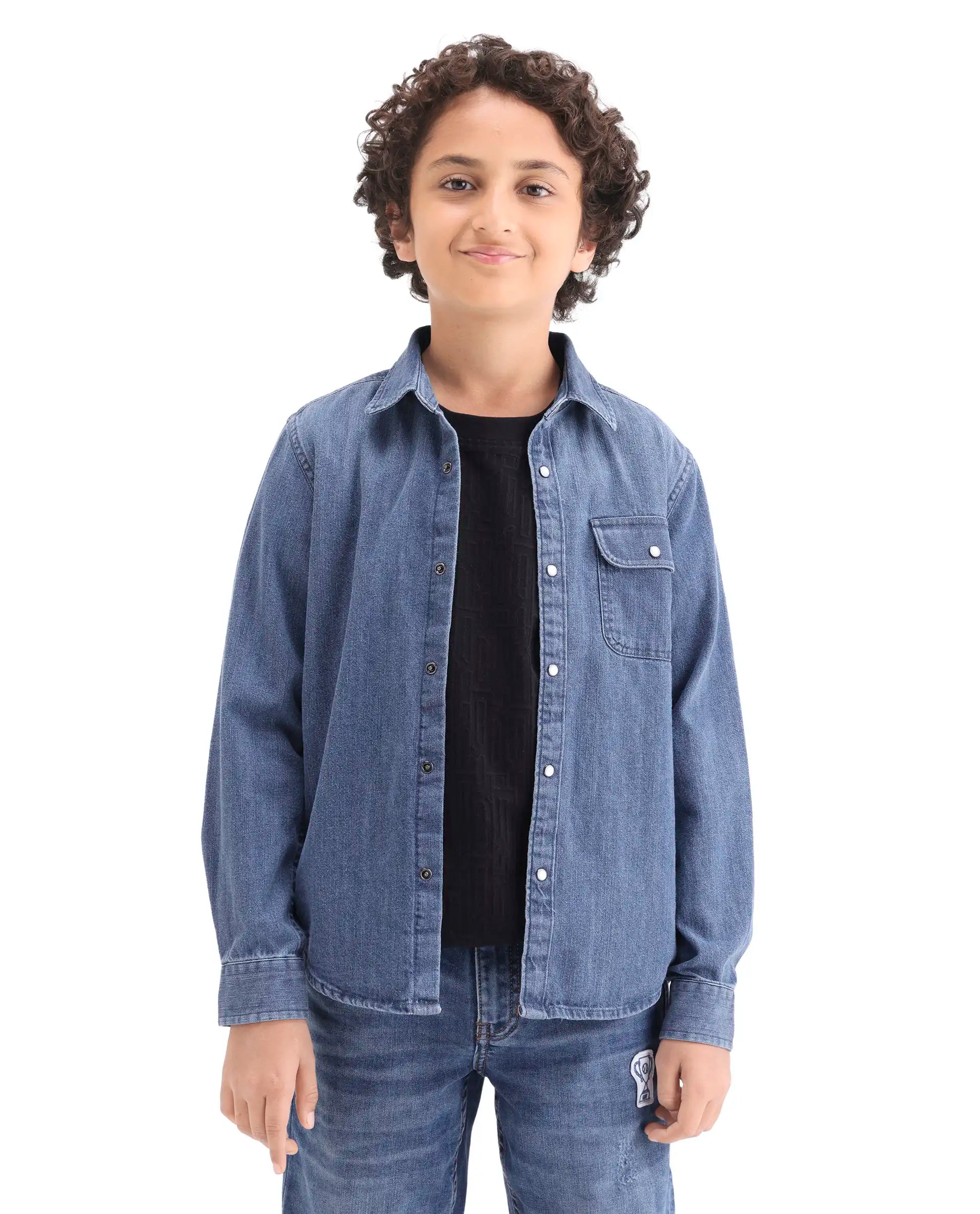 Rare Ones Boys Light Blue Cotton Snap Button Shirt
