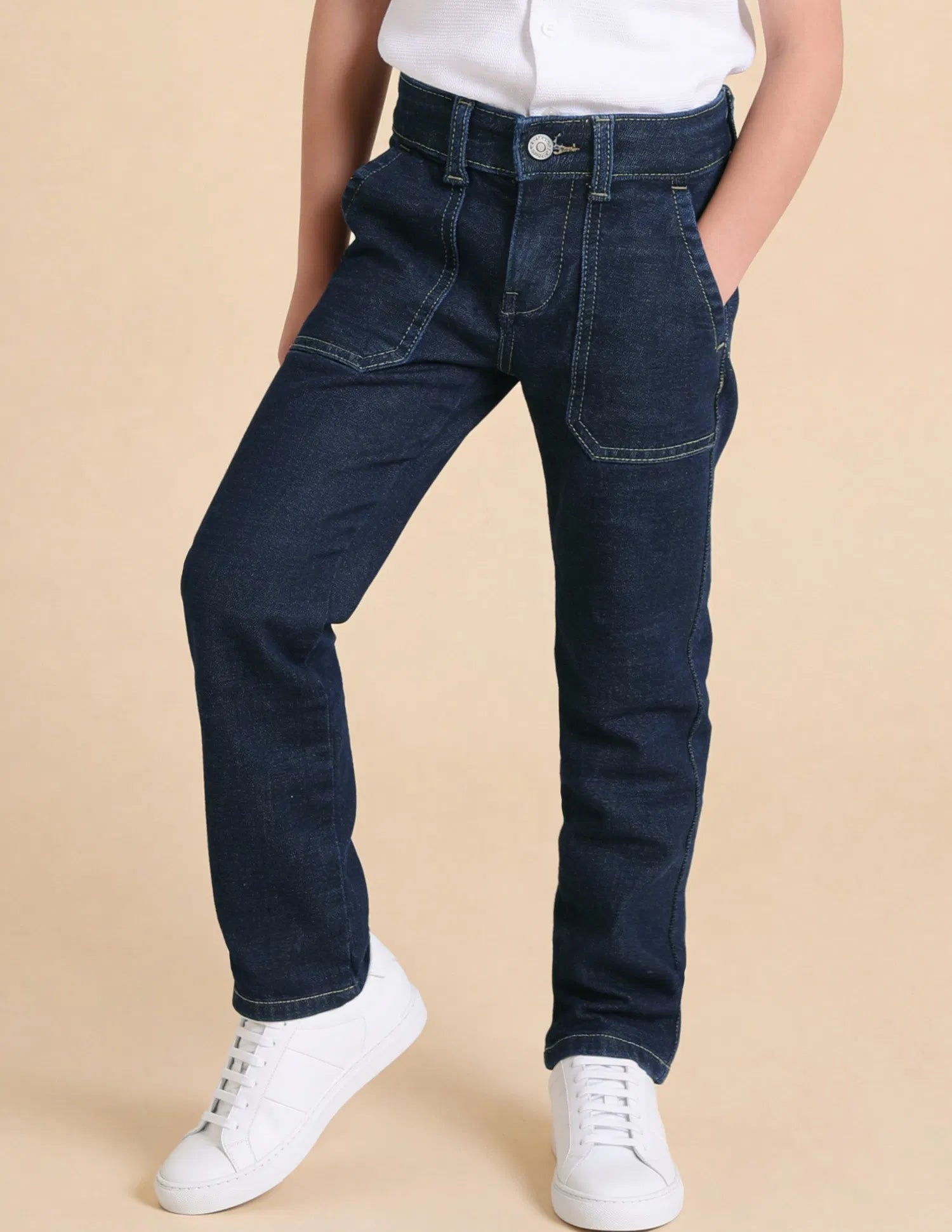 Boys Blue Cotton Blend Mid Rise Slim Fit Jeans