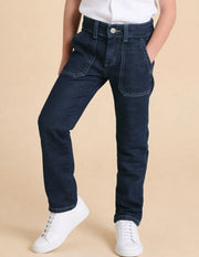 Boys Blue Cotton Blend Mid Rise Slim Fit Jeans
