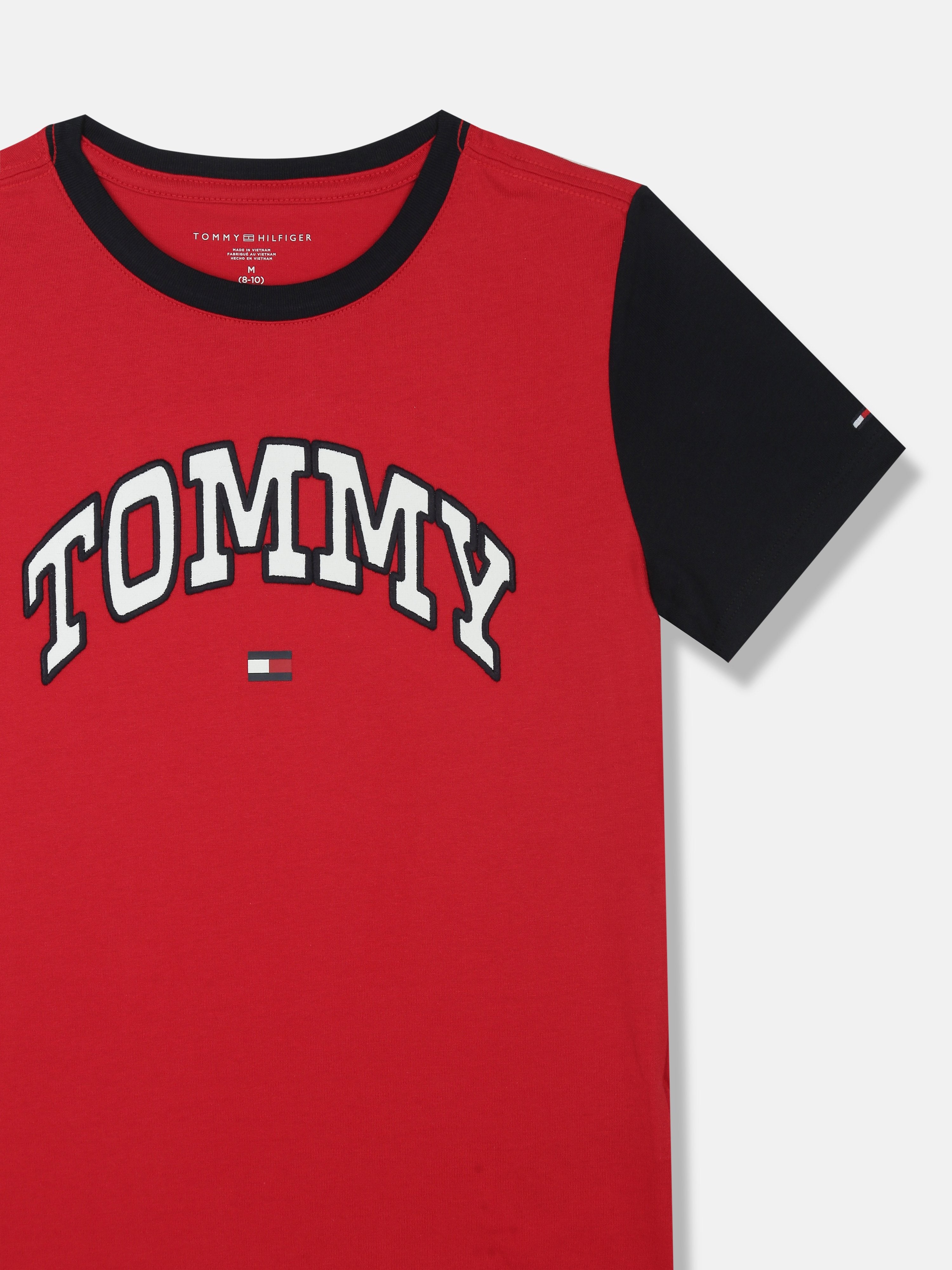 Boys Red Embroidered Logo Cotton Regular Fit T-Shirt