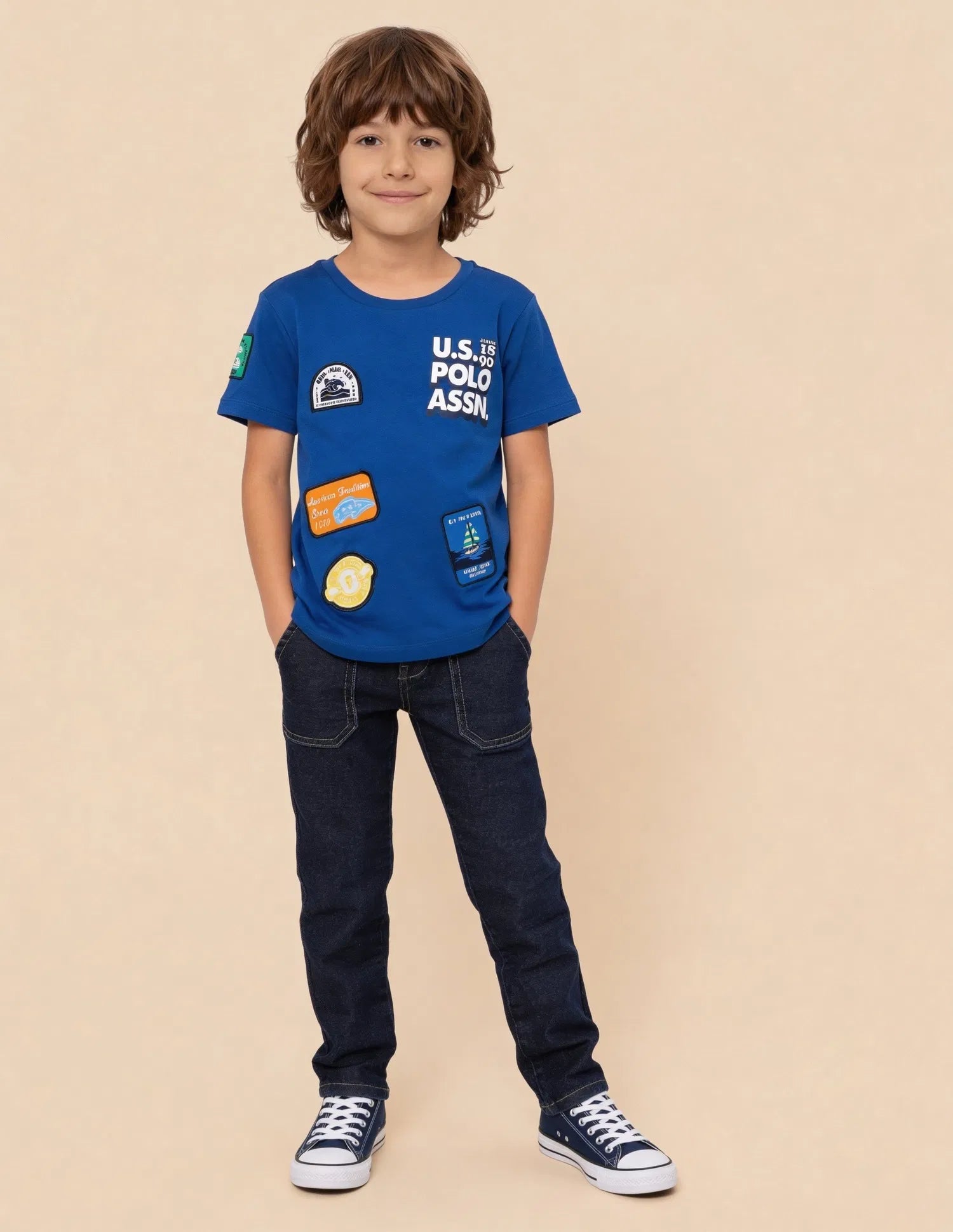 Boys Blue Cotton Graphic Print Regular Fit T-Shirt