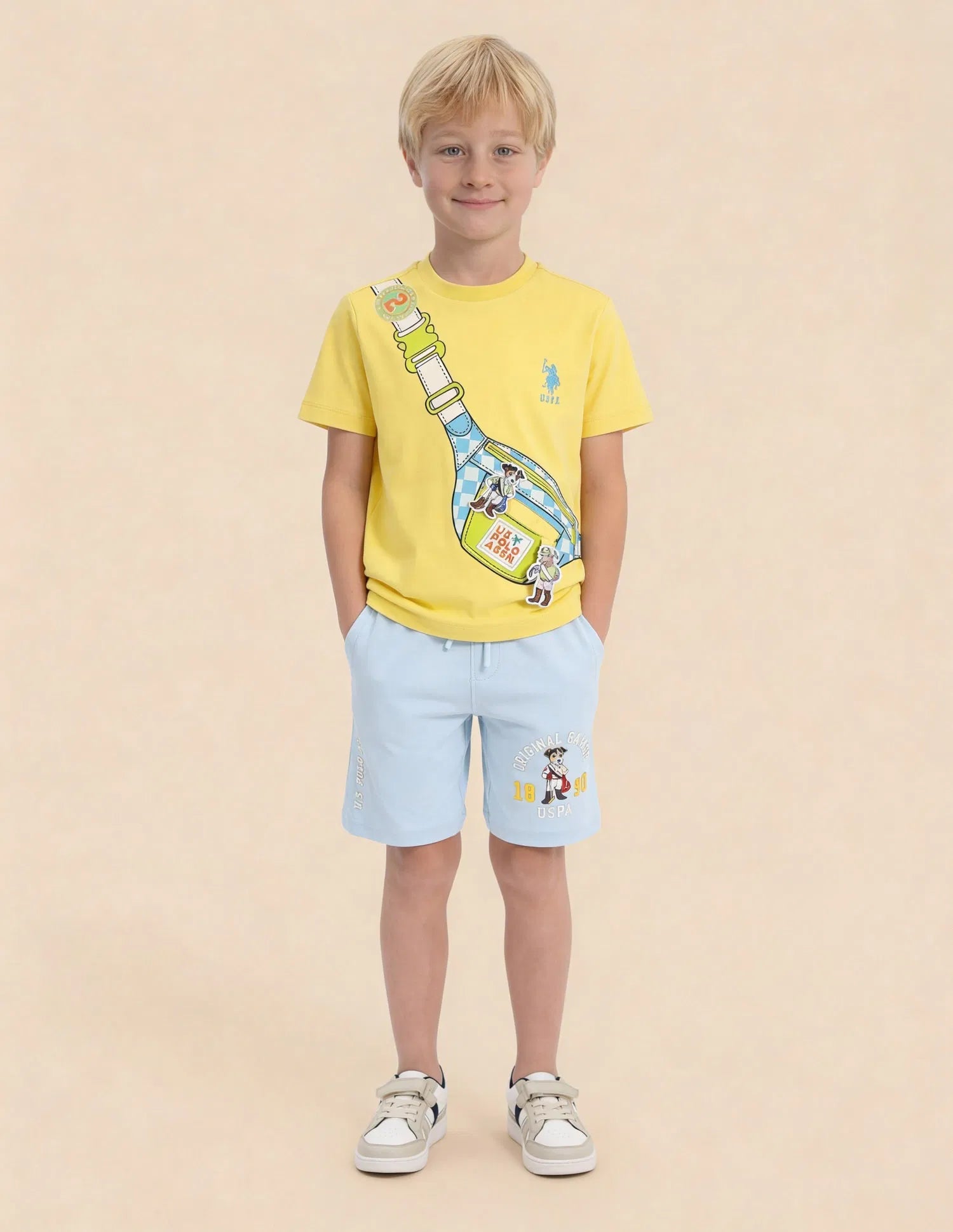 Boys Light Yellow Cotton Graphic Print Regular Fit T-Shirt