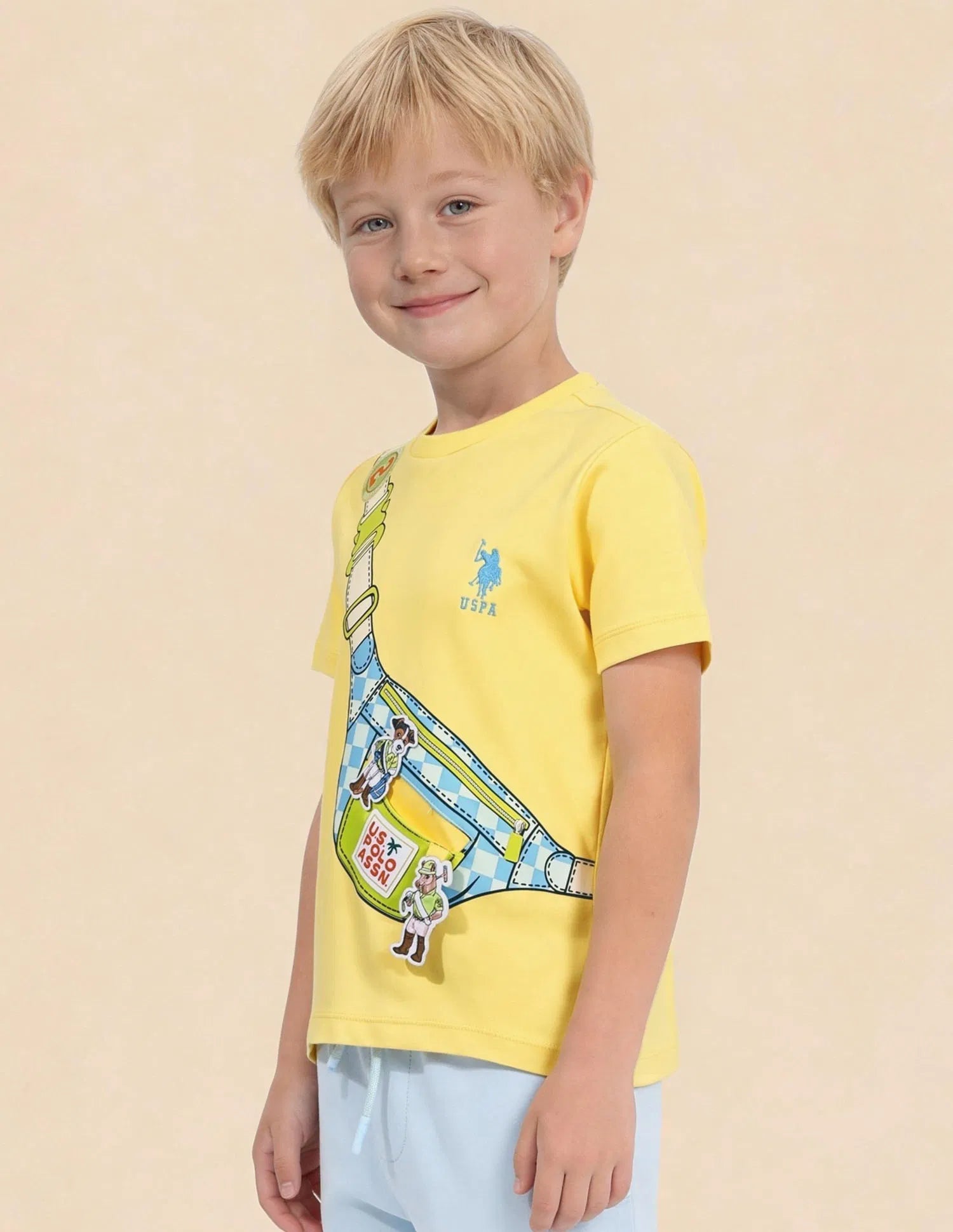 Boys Light Yellow Cotton Graphic Print Regular Fit T-Shirt