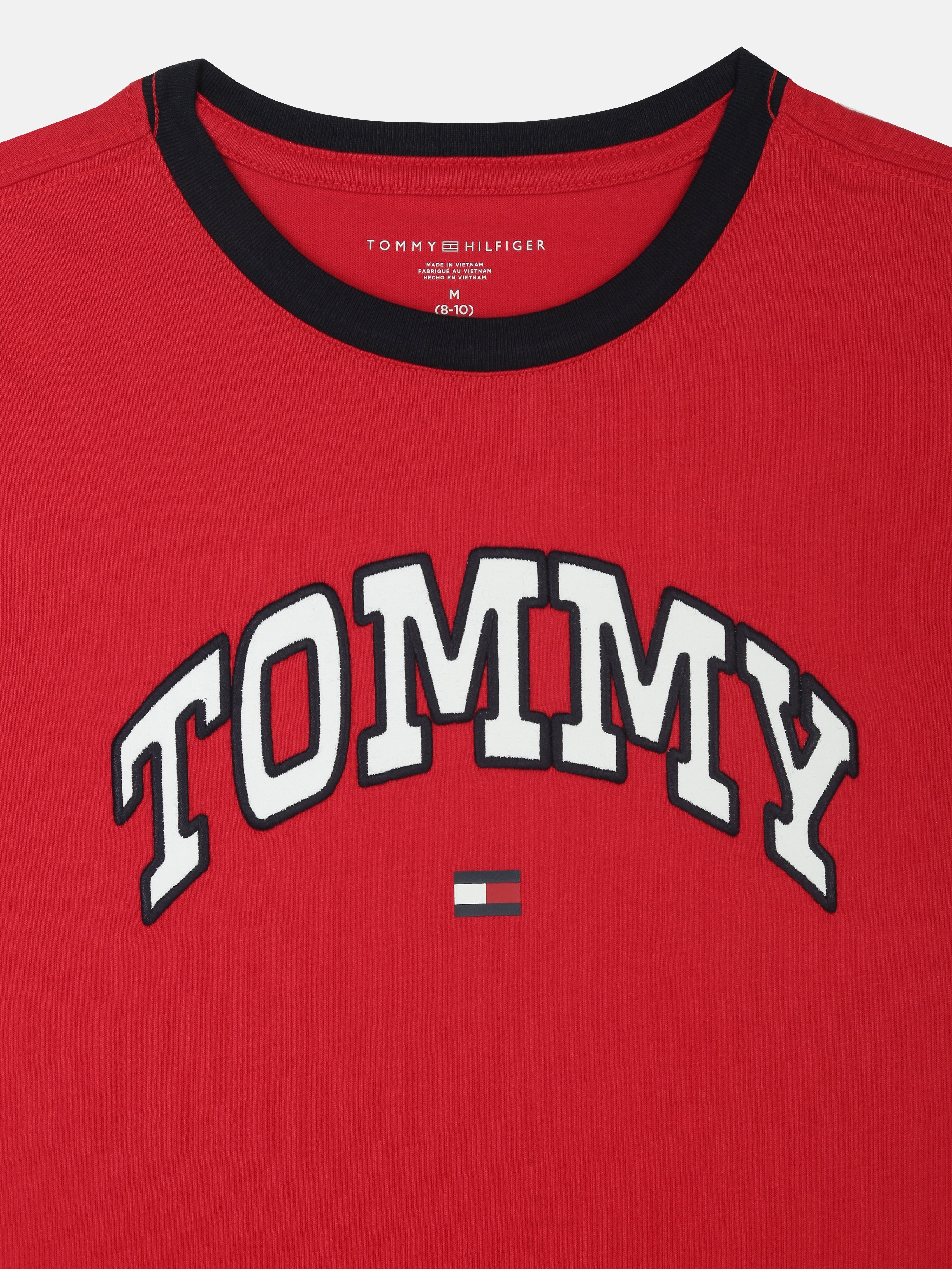Boys Red Embroidered Logo Cotton Regular Fit T-Shirt