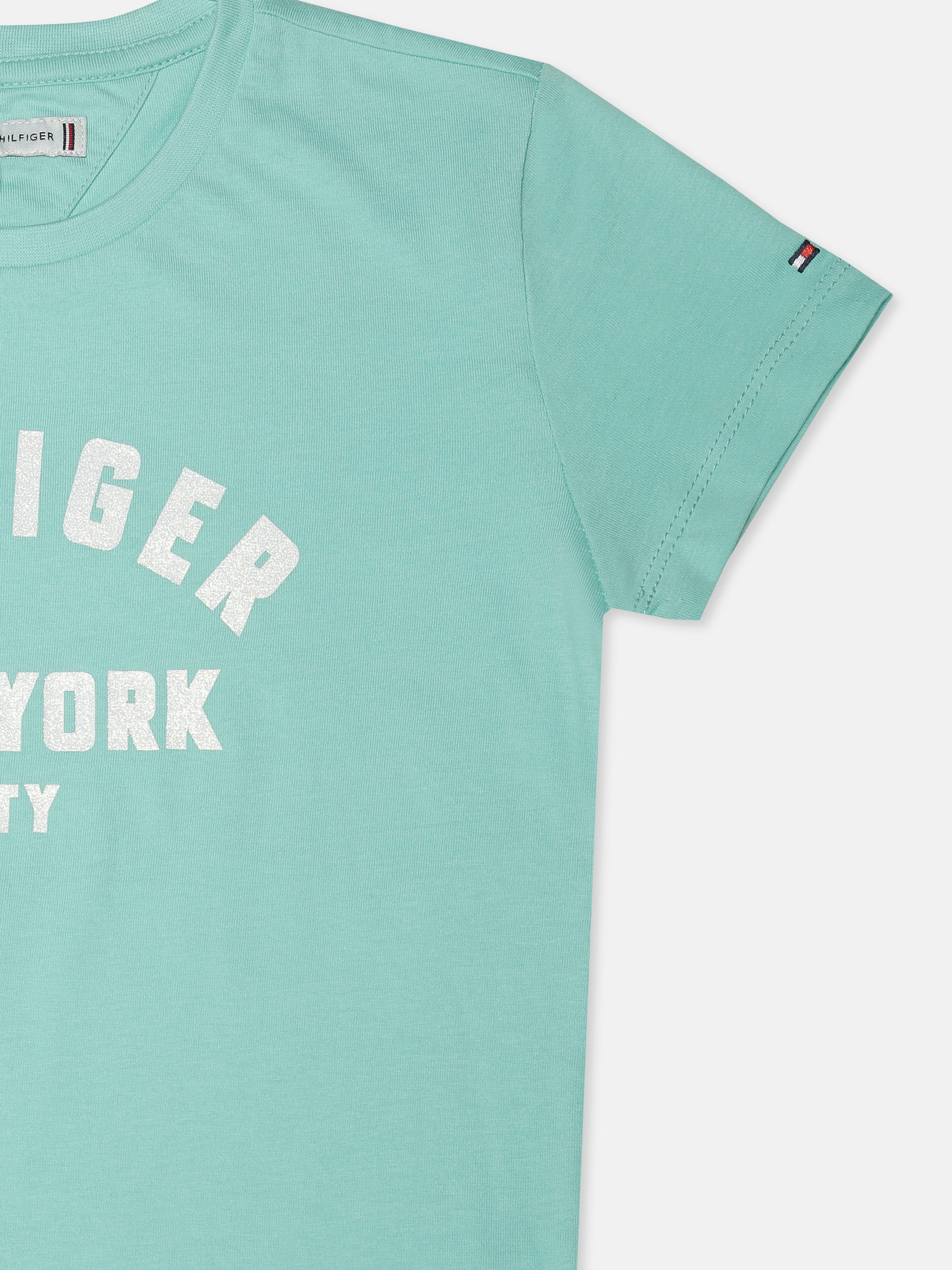 Girls Green Printed Regenerative Cotton Knit Top