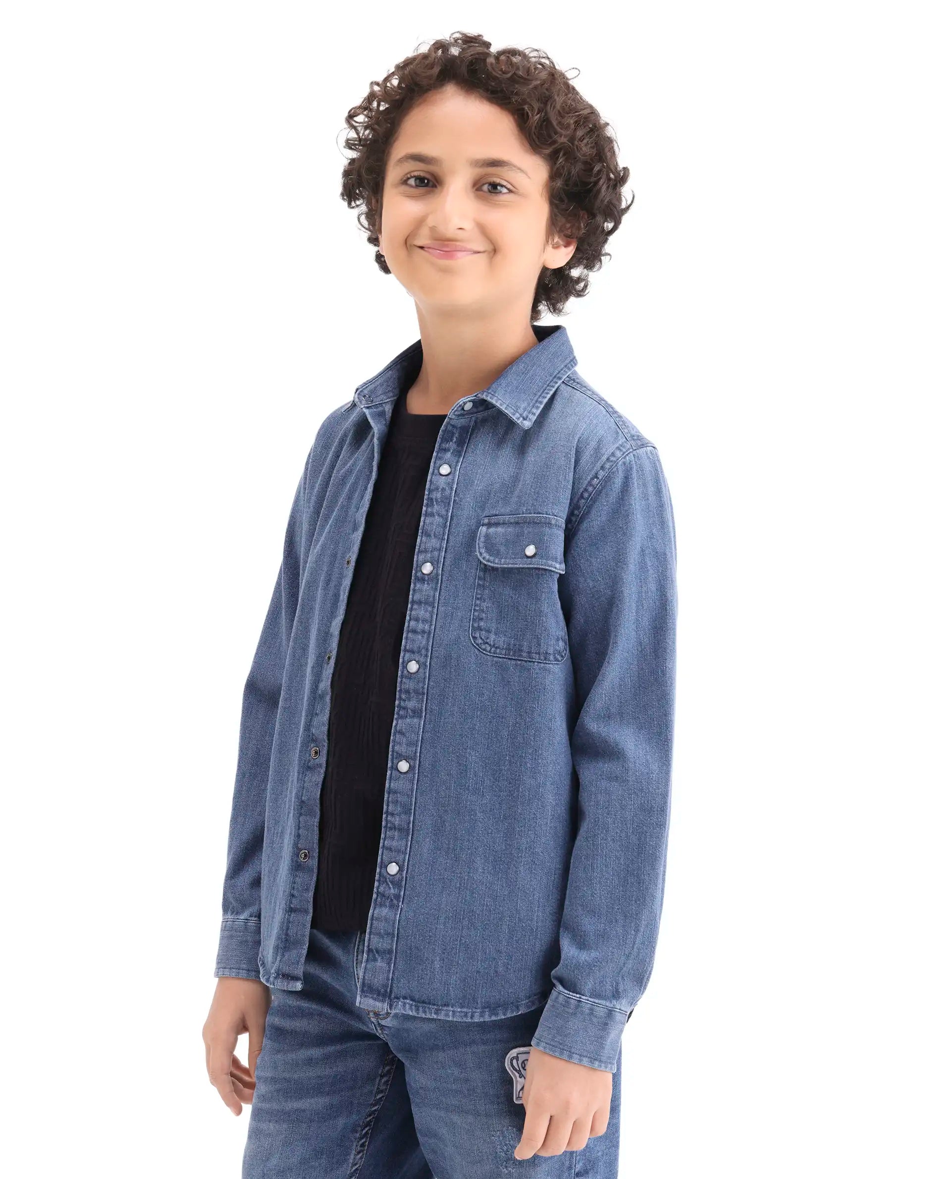Rare Ones Boys Light Blue Cotton Snap Button Shirt