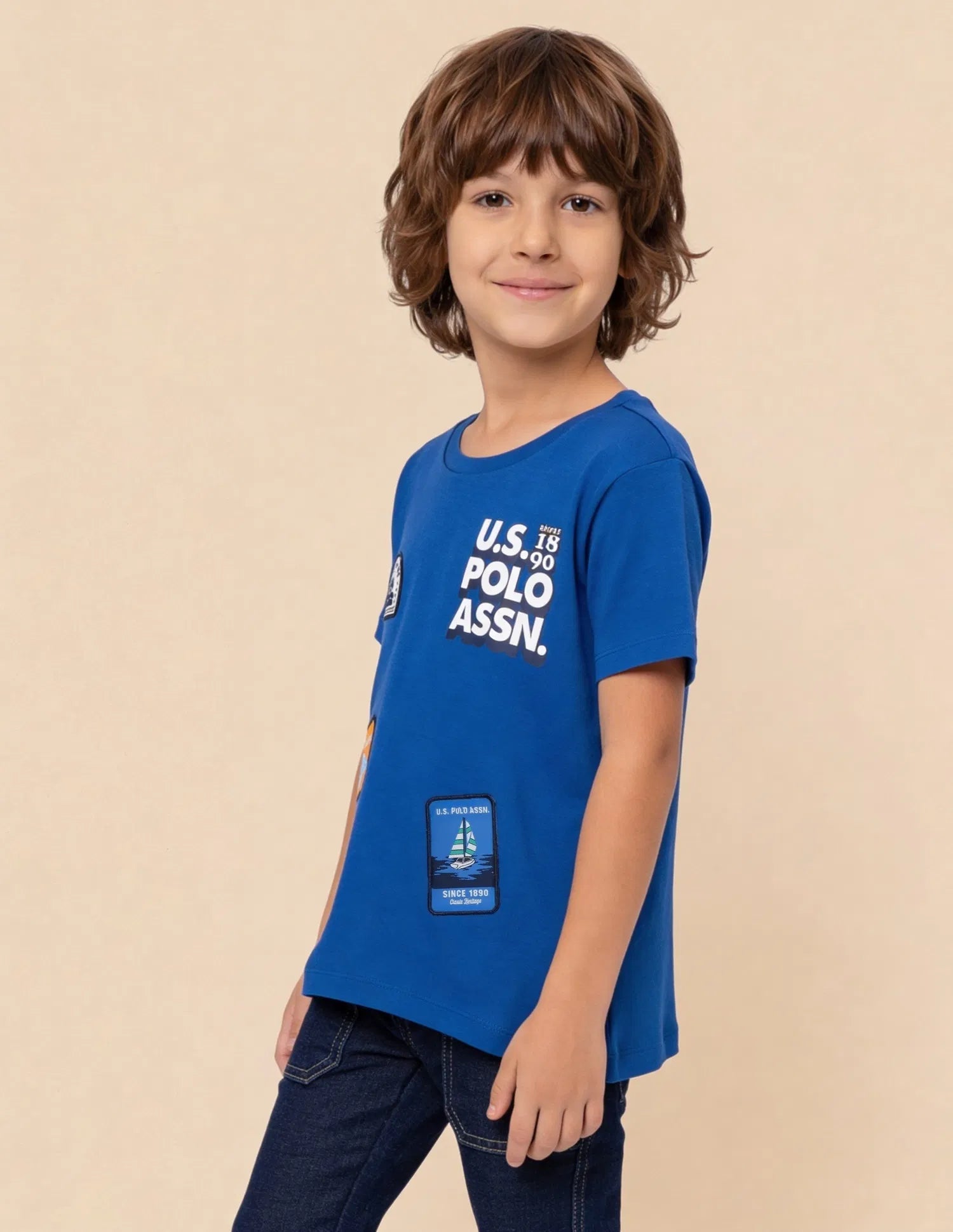 Boys Blue Cotton Graphic Print Regular Fit T-Shirt