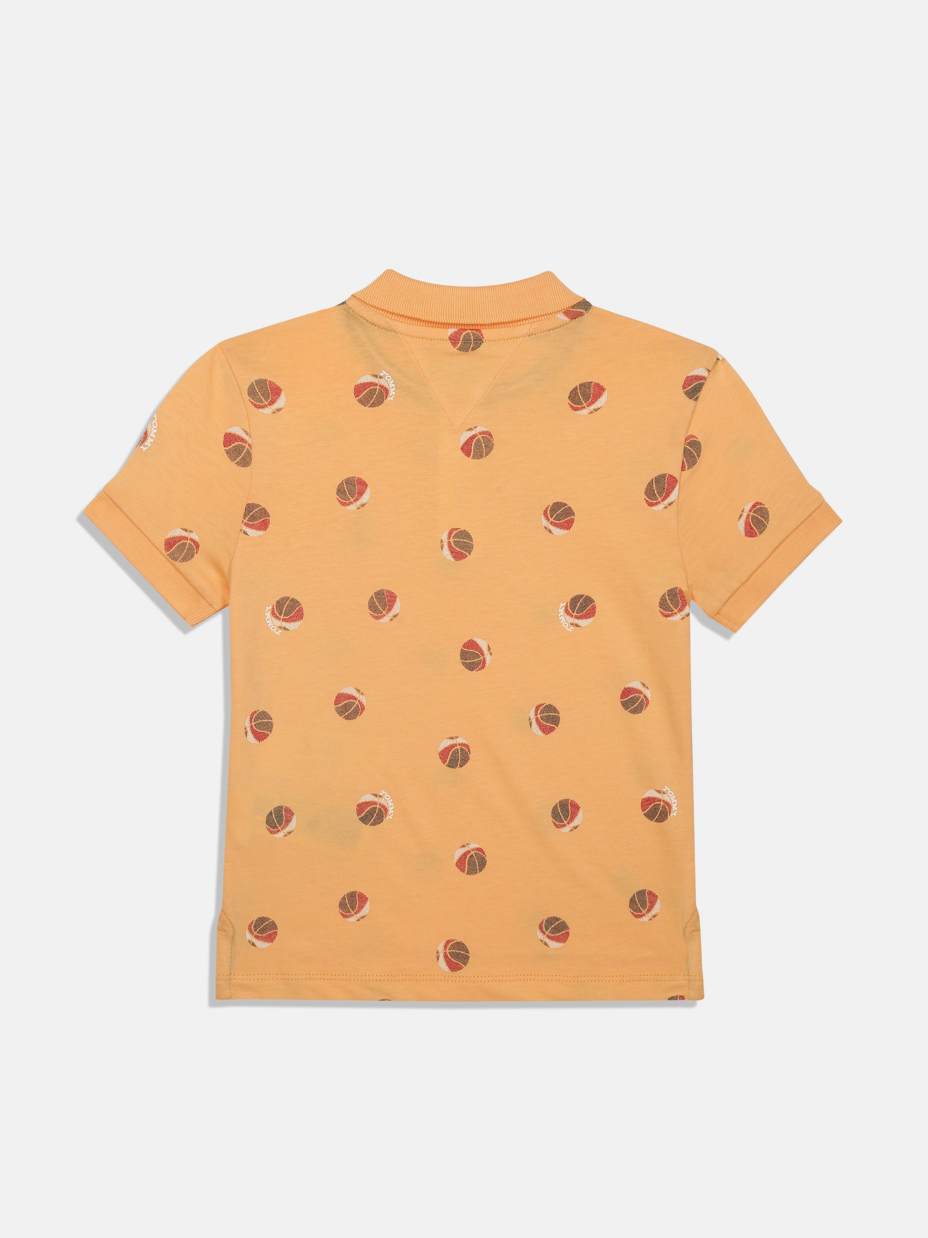 Boys Orange Printed Cotton Polo Knit Top Regular Fit