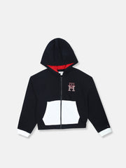 Color Block Hooded Sweatshirt for Girls Navy