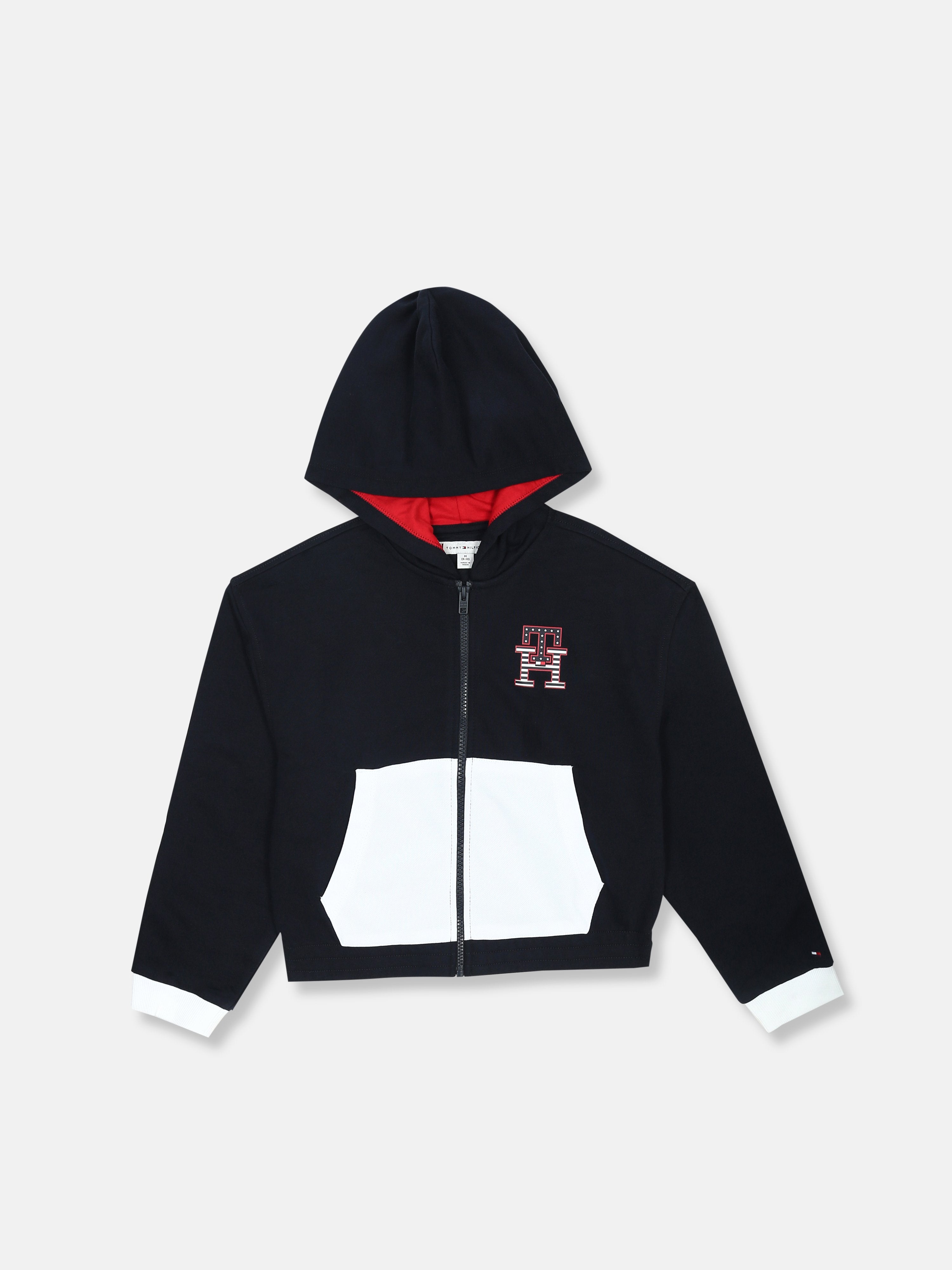 Color Block Hooded Sweatshirt for Girls Navy