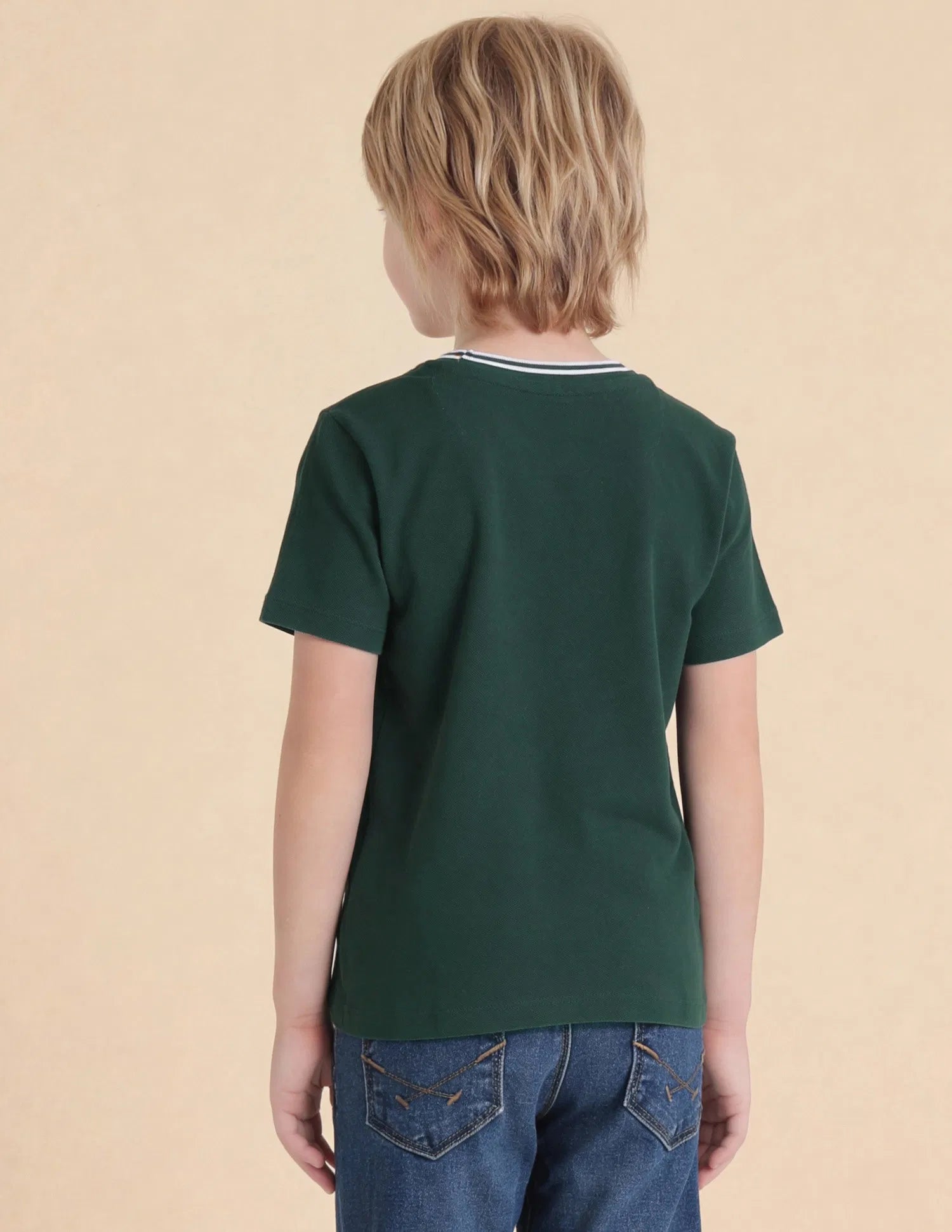 Boys Dark Green Cotton Brand Logo Regular Fit T-Shirt