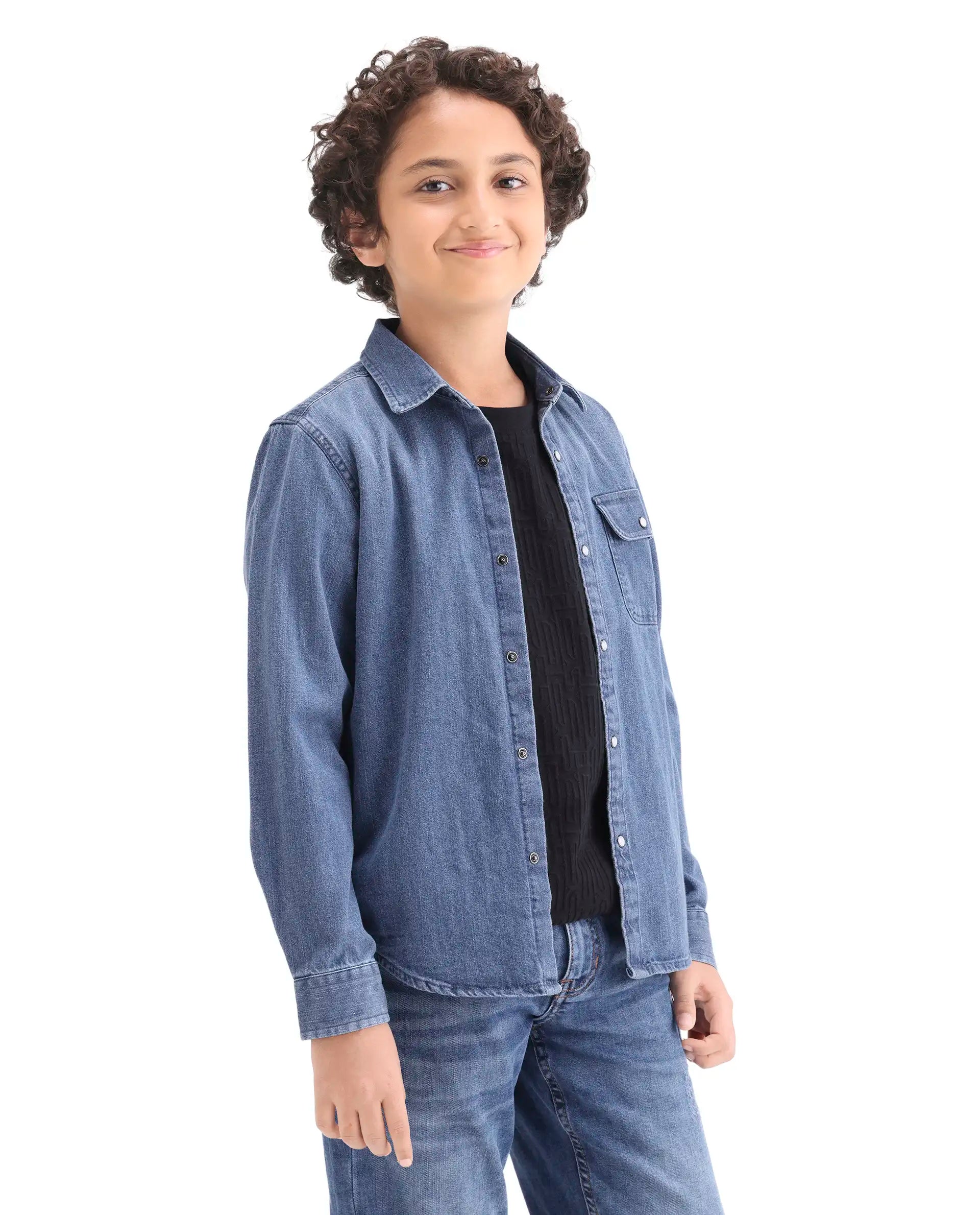 Rare Ones Boys Light Blue Cotton Snap Button Shirt