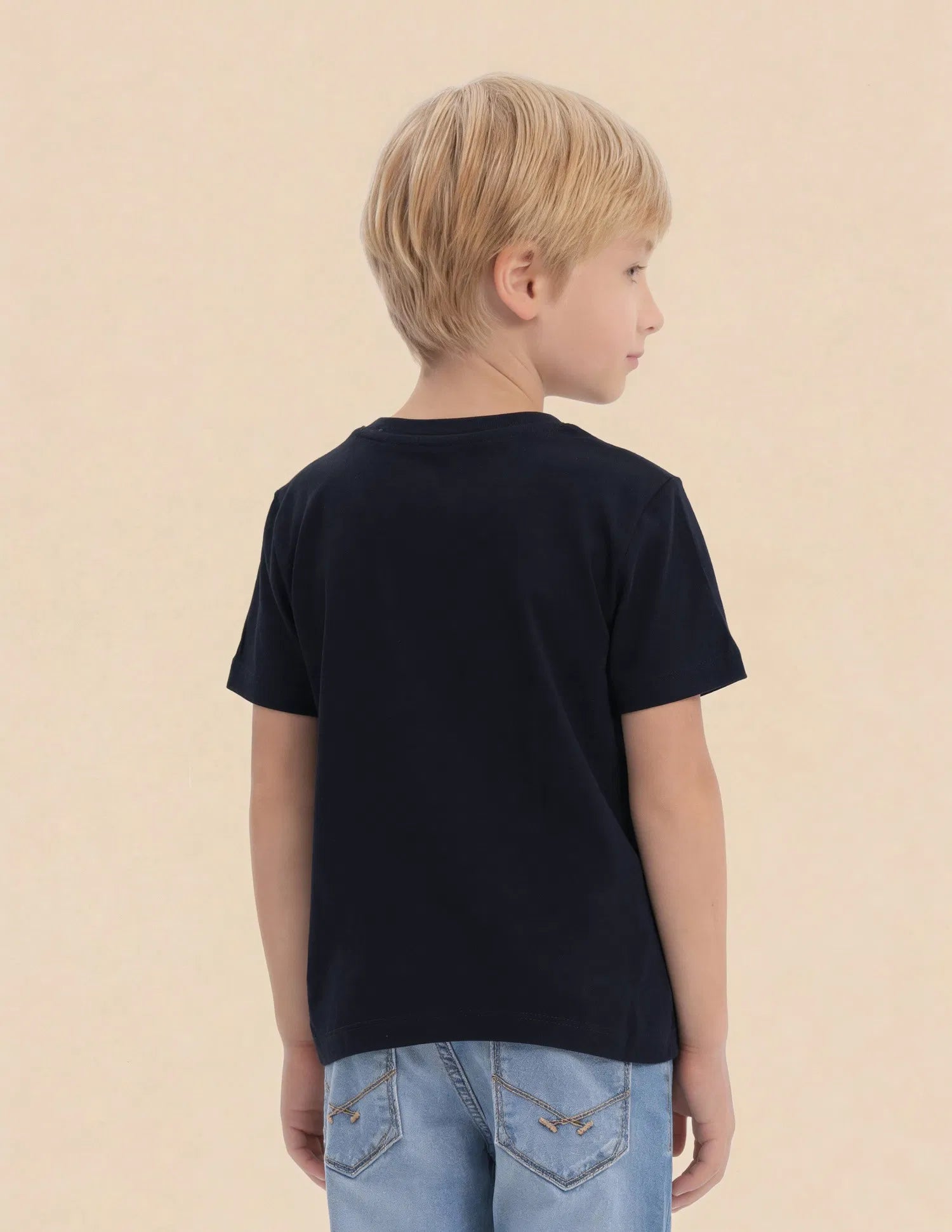 Boys Navy Cotton Graphic Print Regular Fit T-Shirt