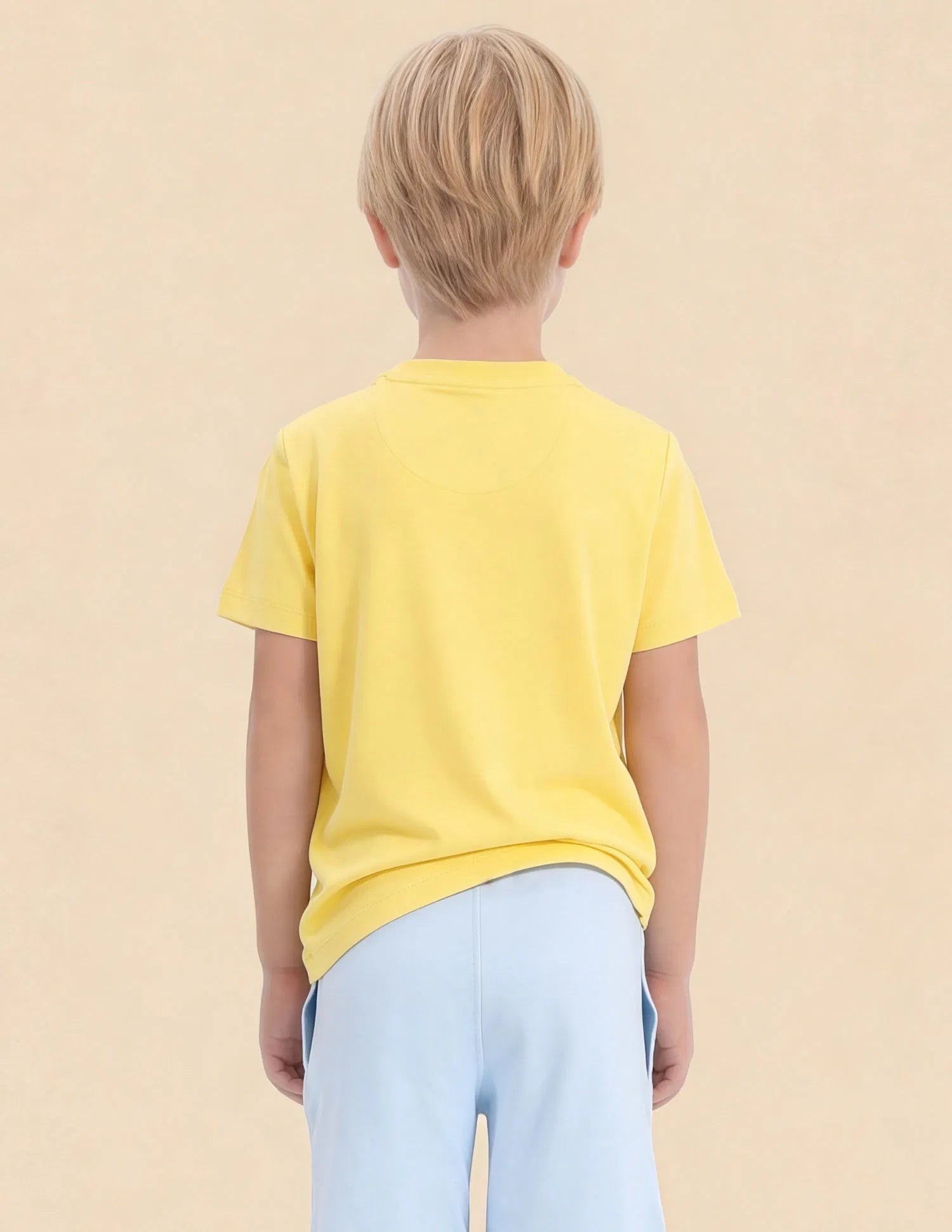 Boys Light Yellow Cotton Graphic Print Regular Fit T-Shirt