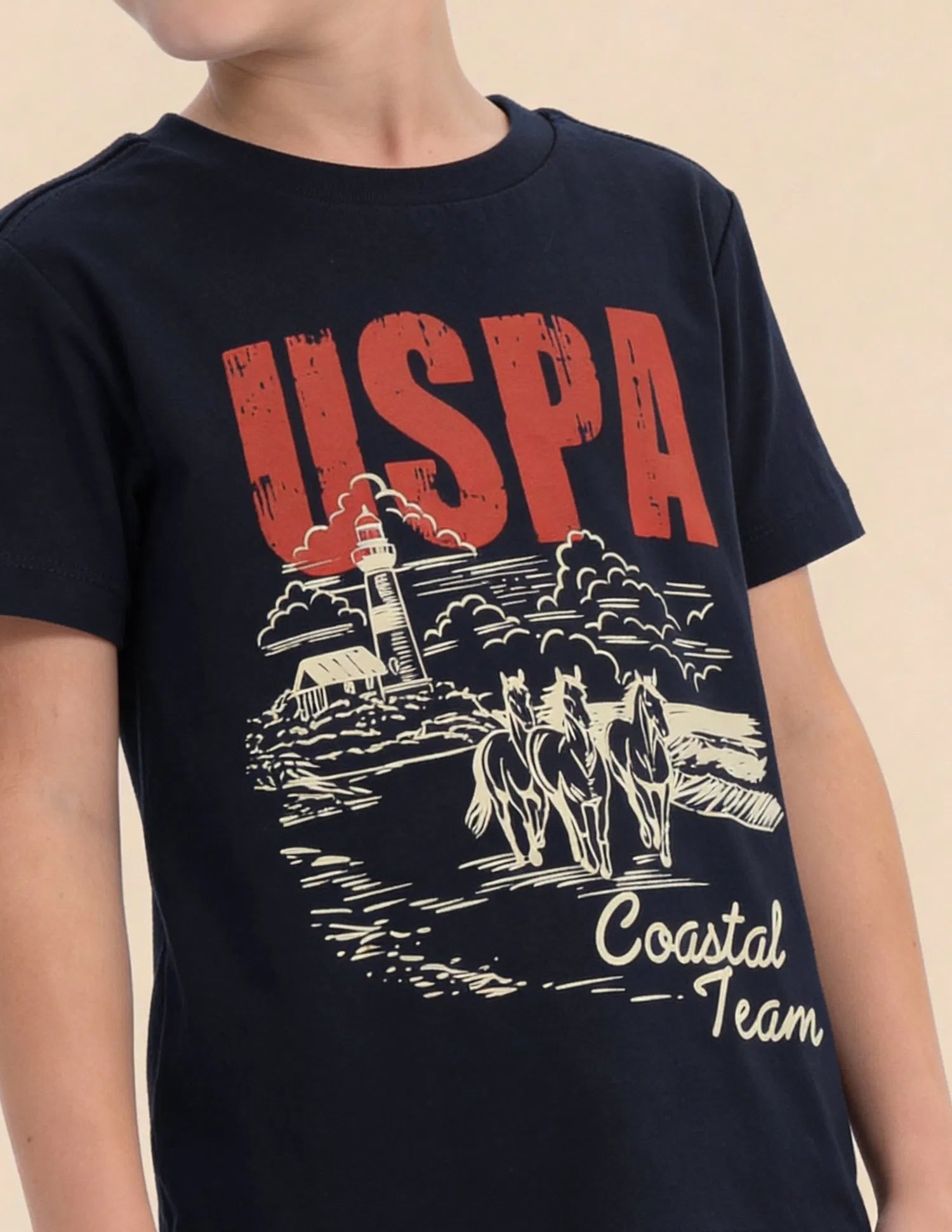 Boys Navy Cotton Graphic Print Regular Fit T-Shirt