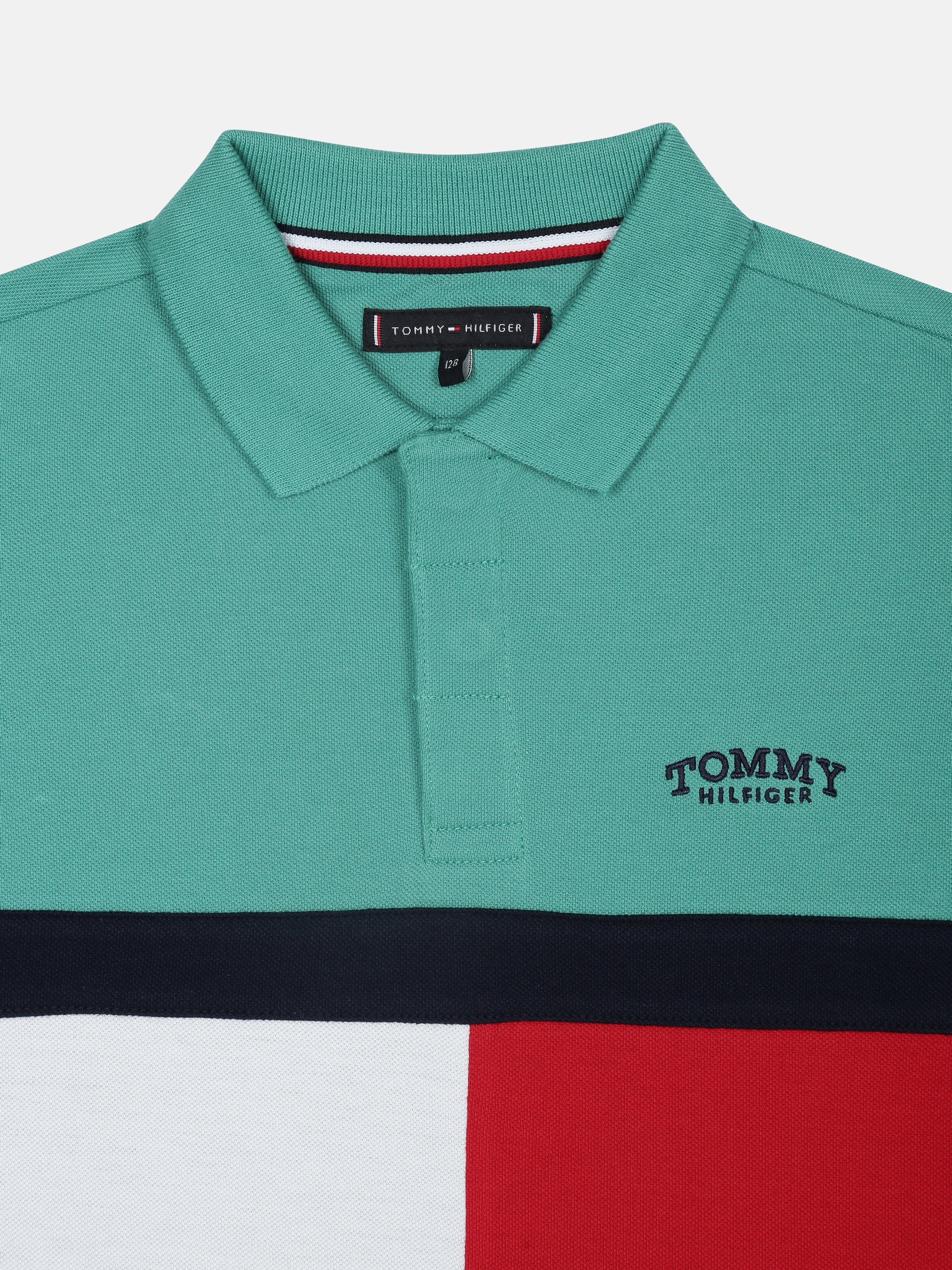 Boys Green Colorblock Cotton Polo Knit Top