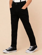 Boys Black Cotton Blend Mid Rise Slim Fit Jeans