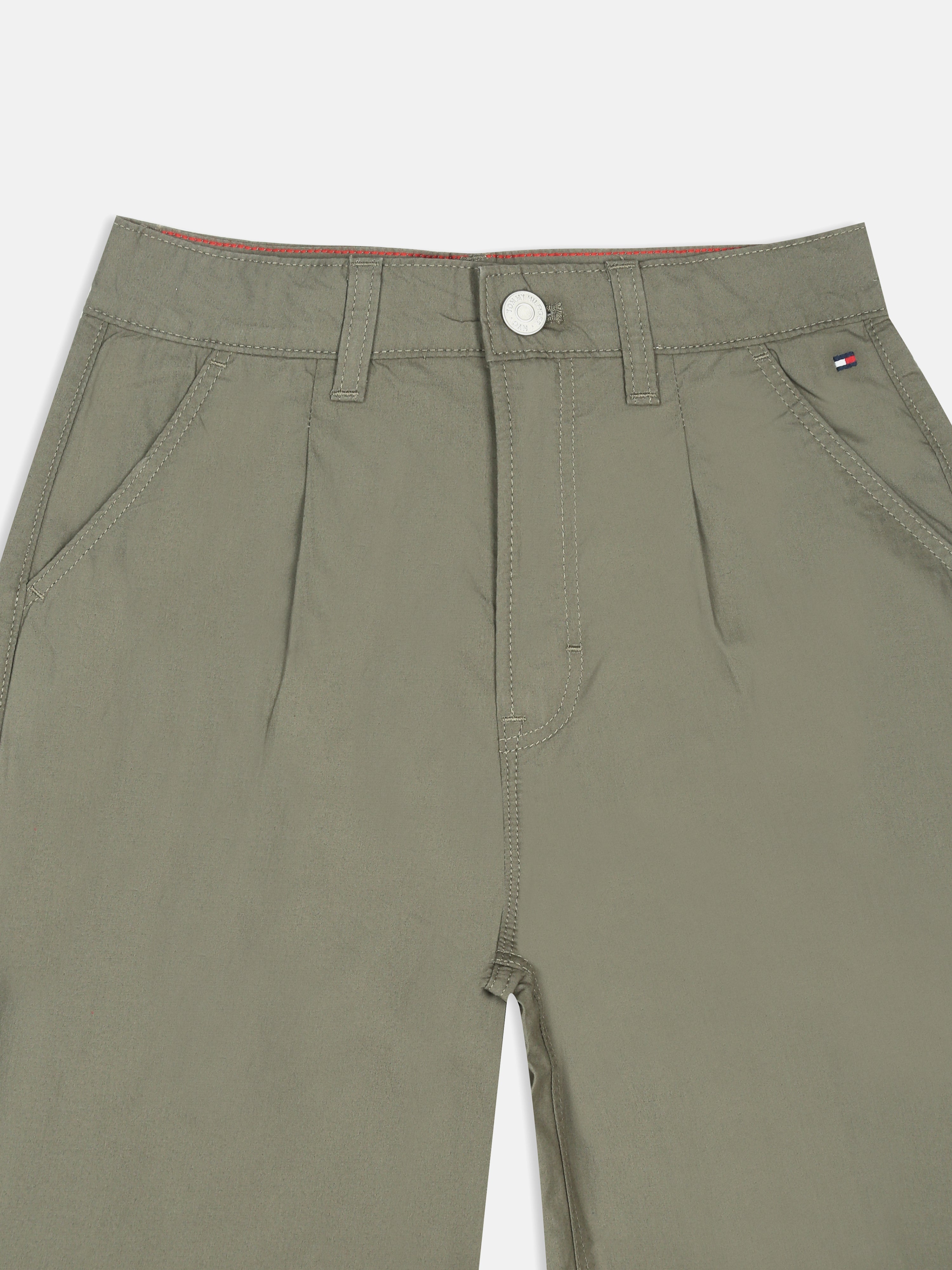Girls Green Organic Cotton Casual Pants with Straight Fit