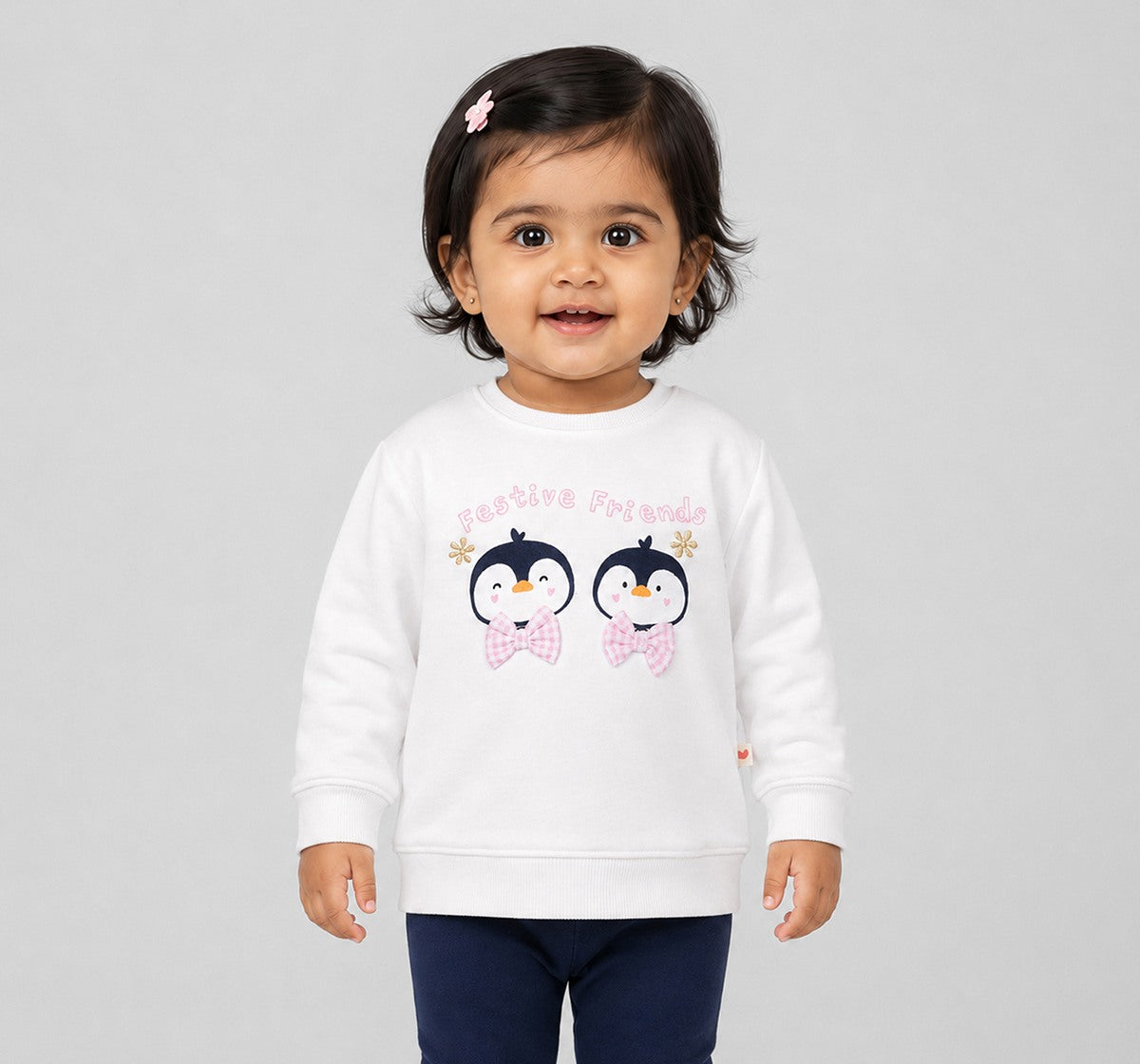 Sweatshirt with Print & Bow Applique Off-White