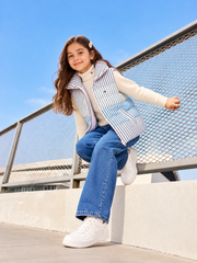 Girls High-Neck Puffer Jacket Light Pink Multistripes