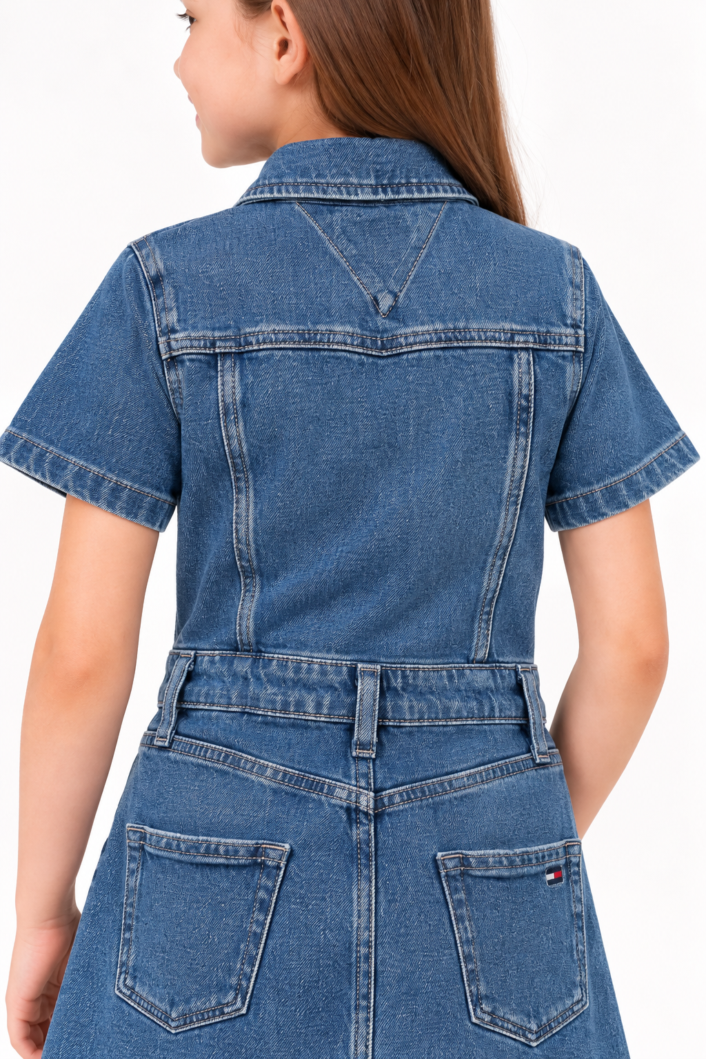 Girls Cotton Spread Collar Denim Dress Classic