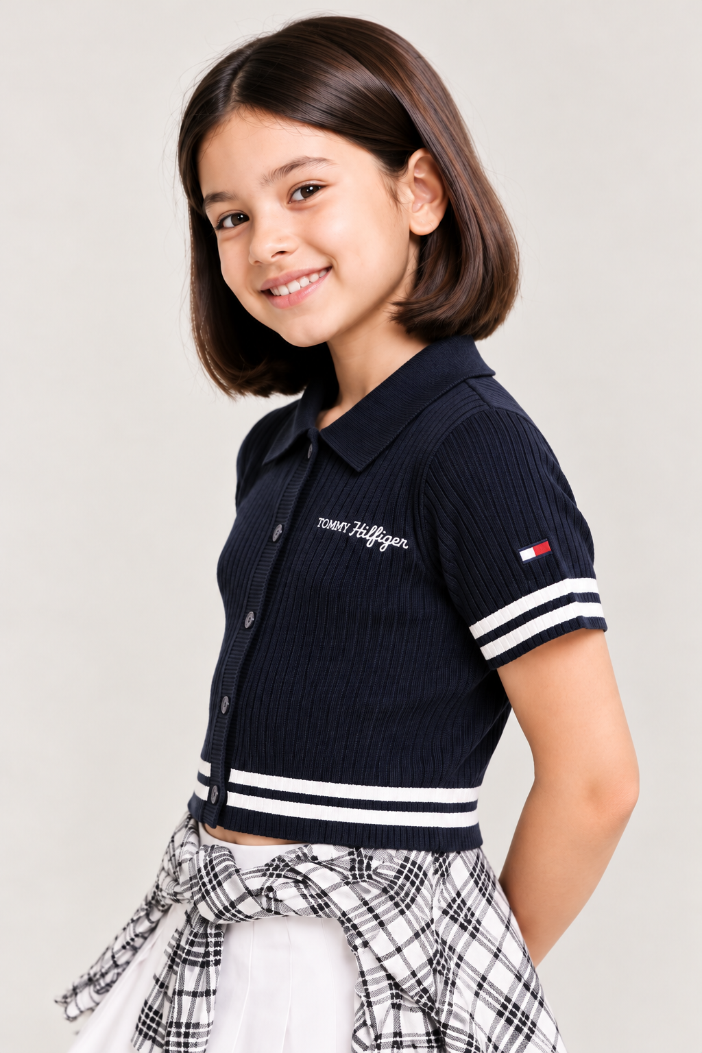 Girls Solid Regular Fit Cotton Polo T-Shirt Dark Night Navy