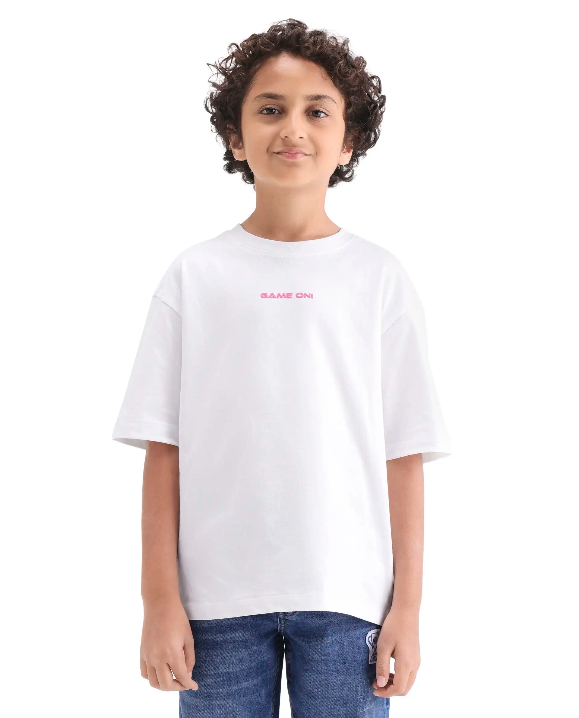 Boys White Puff Print Boxy Fit T-Shirt