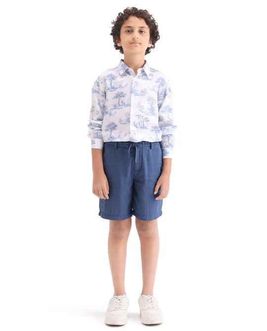 Rare Ones Boys Blue Cotton Blend Regular Fit Shorts