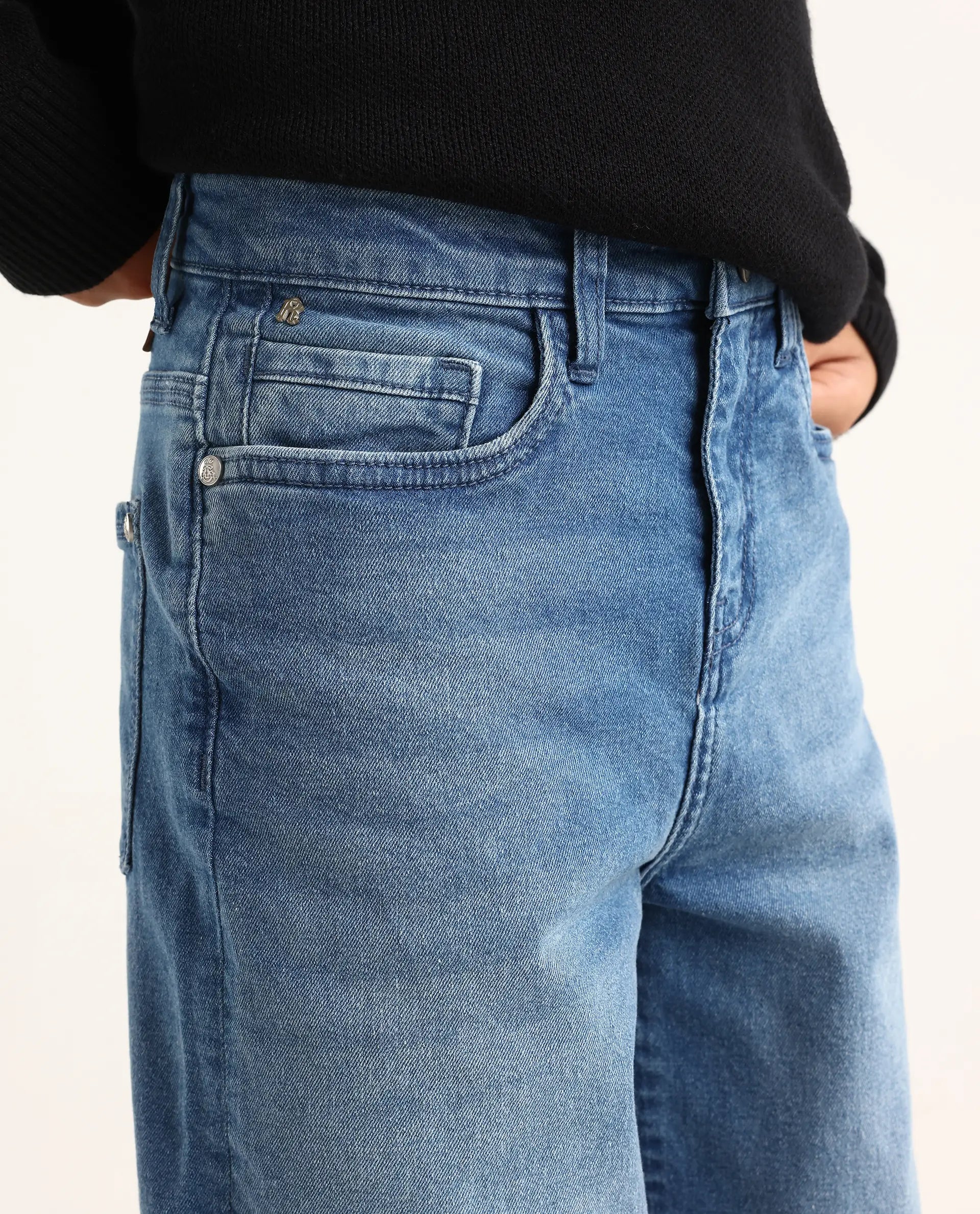 Boys Blue Slouchy Fit Button-Zip Jeans