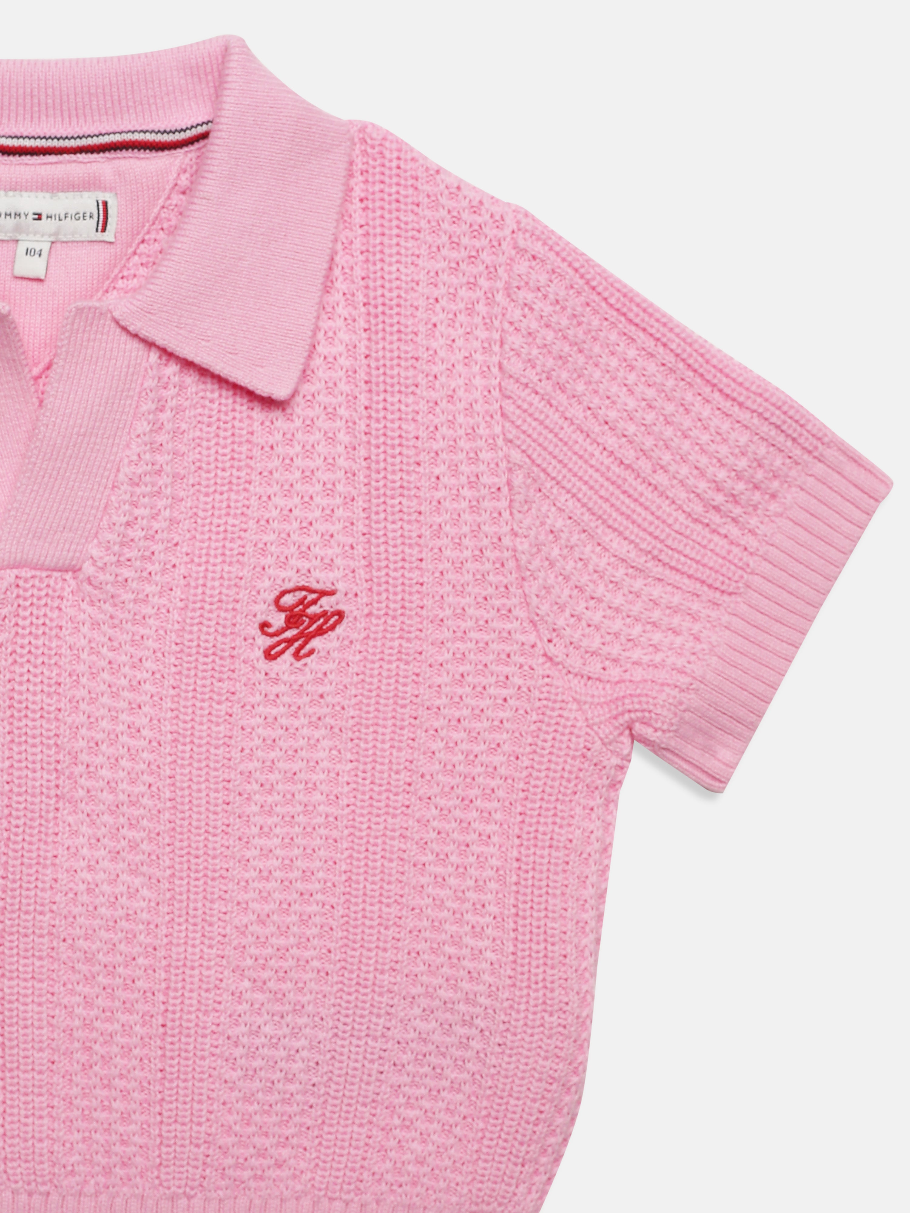 Girls Regenerative Cotton Knit Polo Top with Self Design