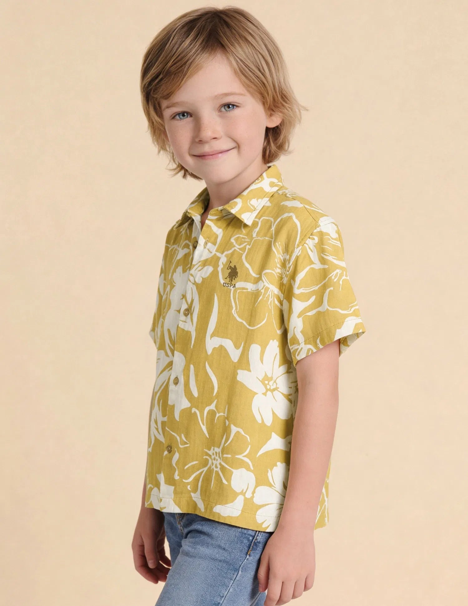 Boys Yellow Floral Printed Cotton Shirt – Boxy Fit