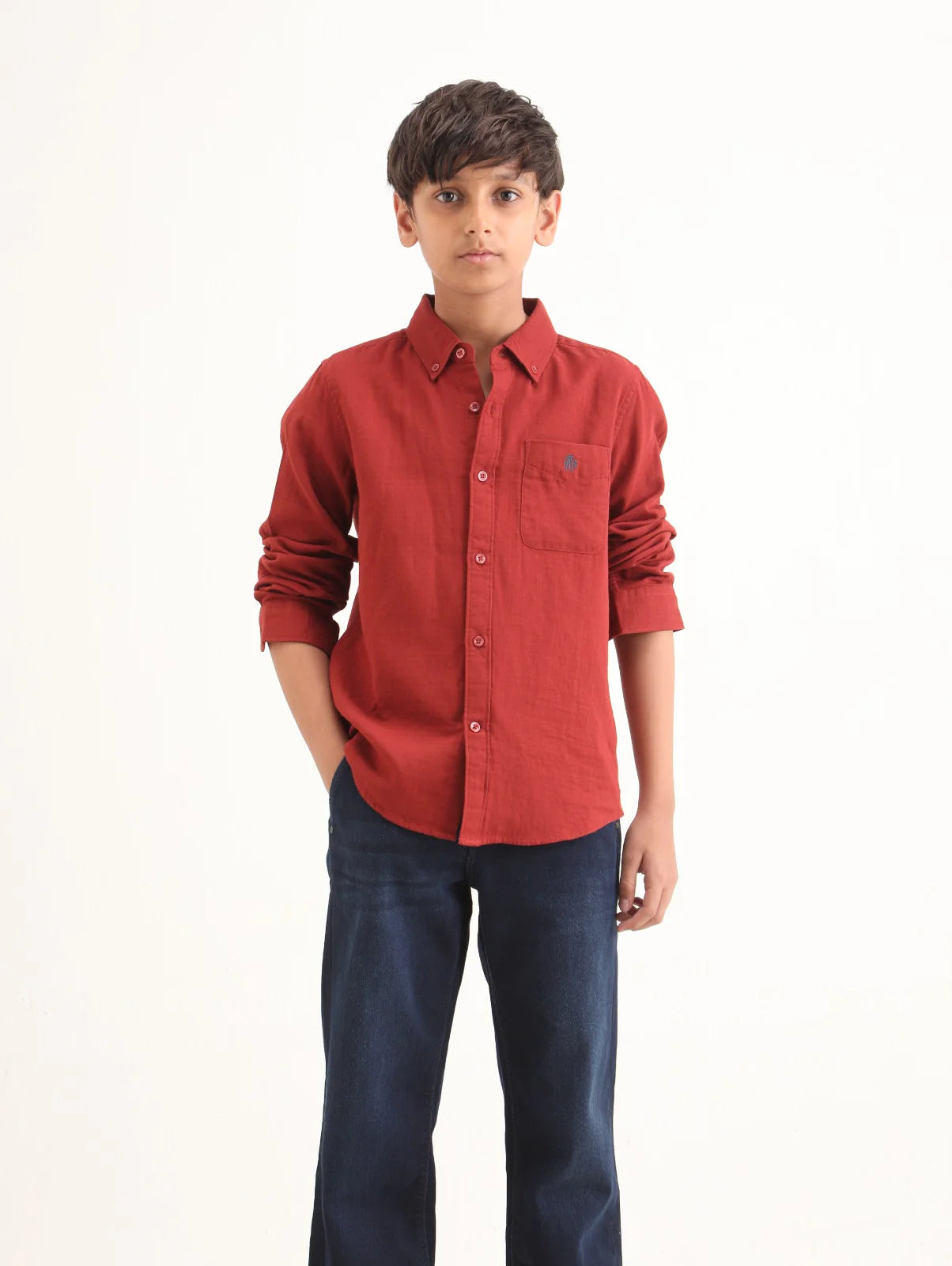 Boys Brown Cotton Blend Regular Fit Shirt