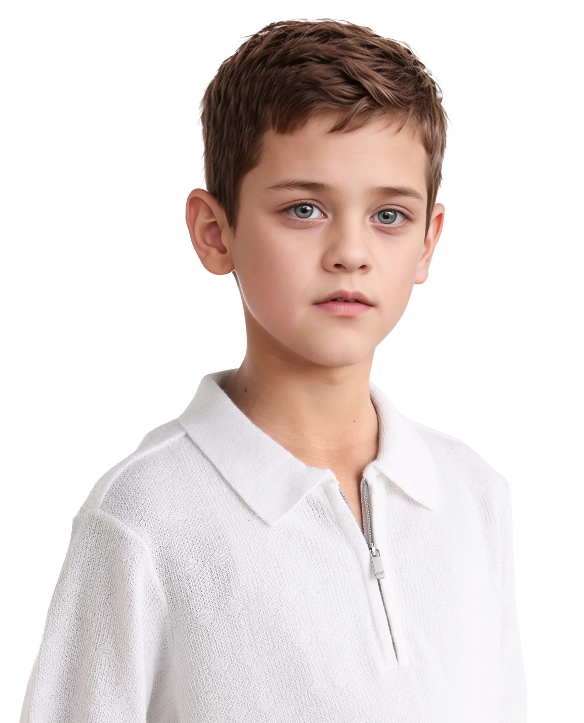 Boys Off White Jacquard Zipper Polo Shirt