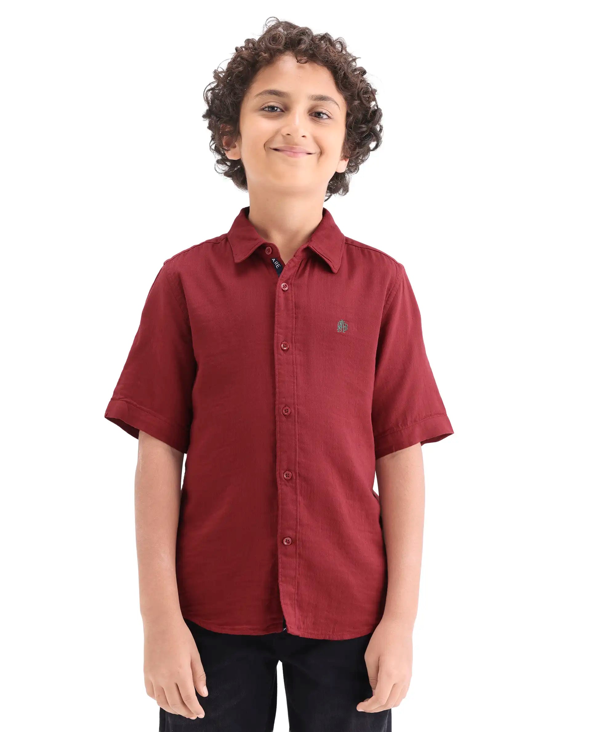 Boys Red Cotton Blend Regular Fit Shirt