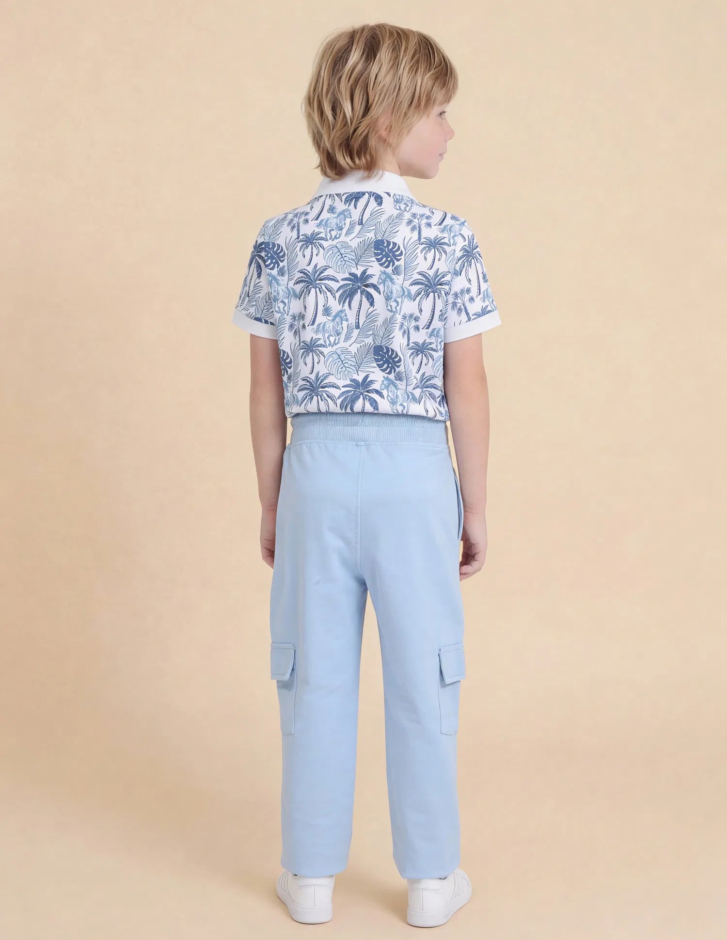 Boys Blue Cotton Cargo Track Pants Regular Fit