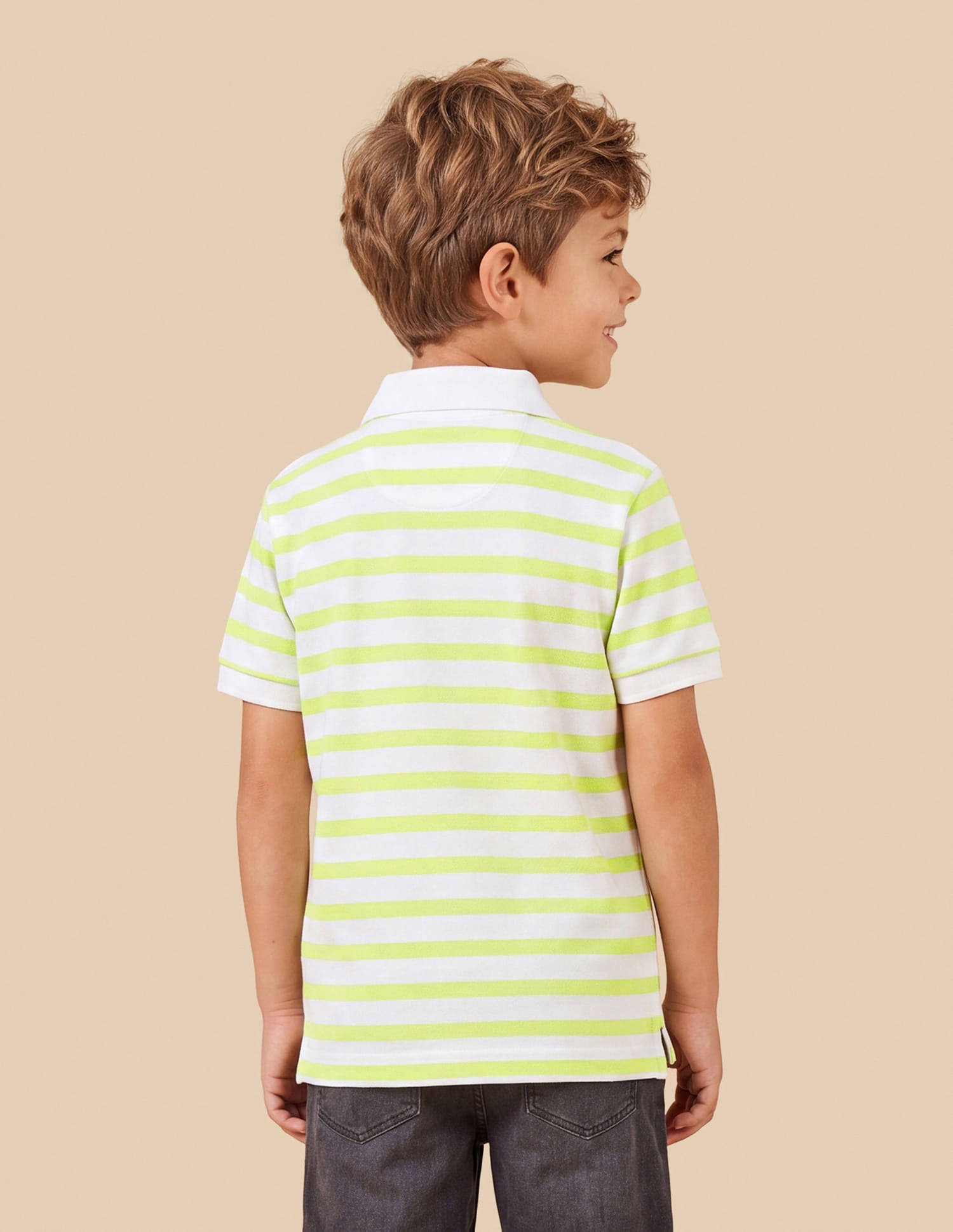 Boys Light Yellow Horizontal Striped Regular-Fit Cotton Elastane Polo Shirt