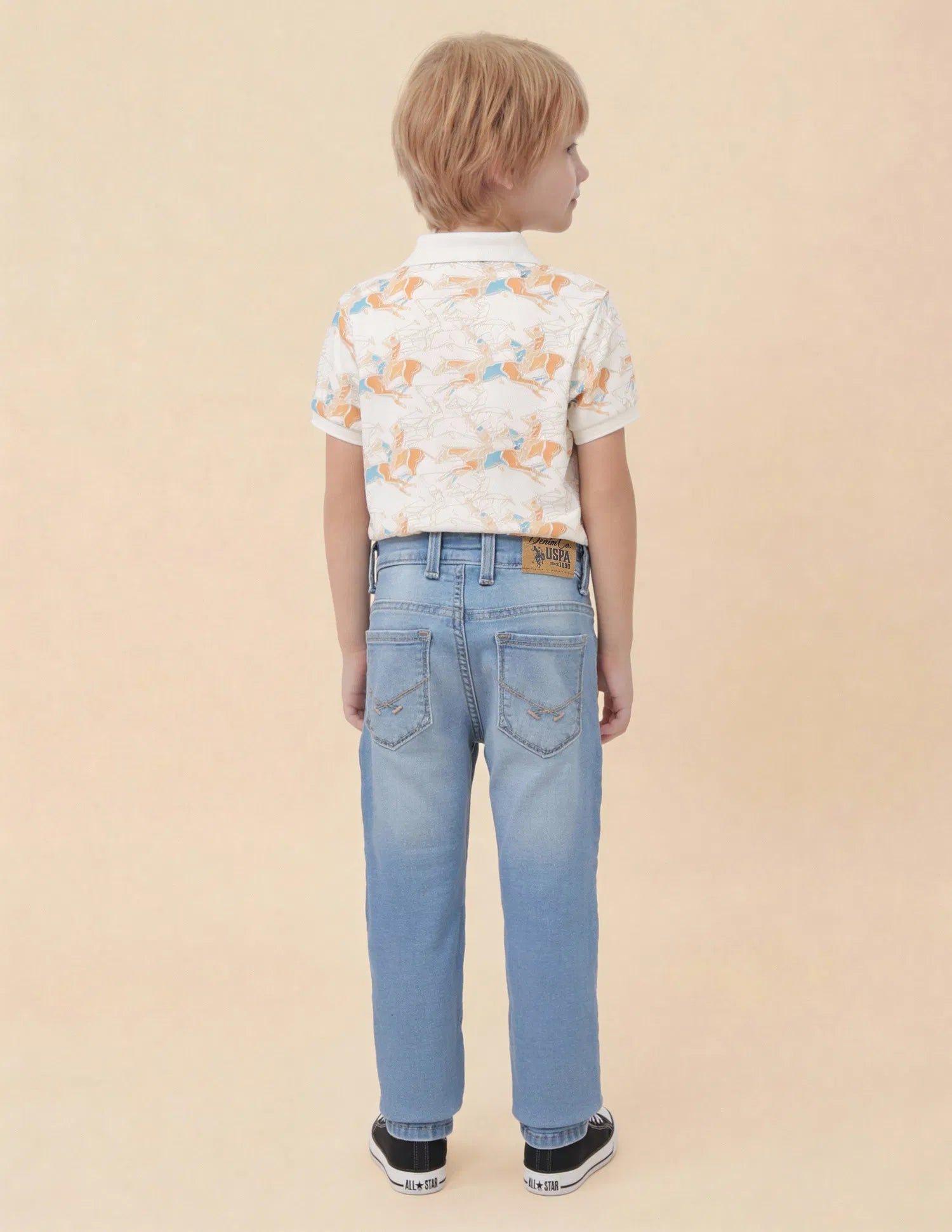 Boys Light Blue Cotton Slim Fit Whiskered Jeans