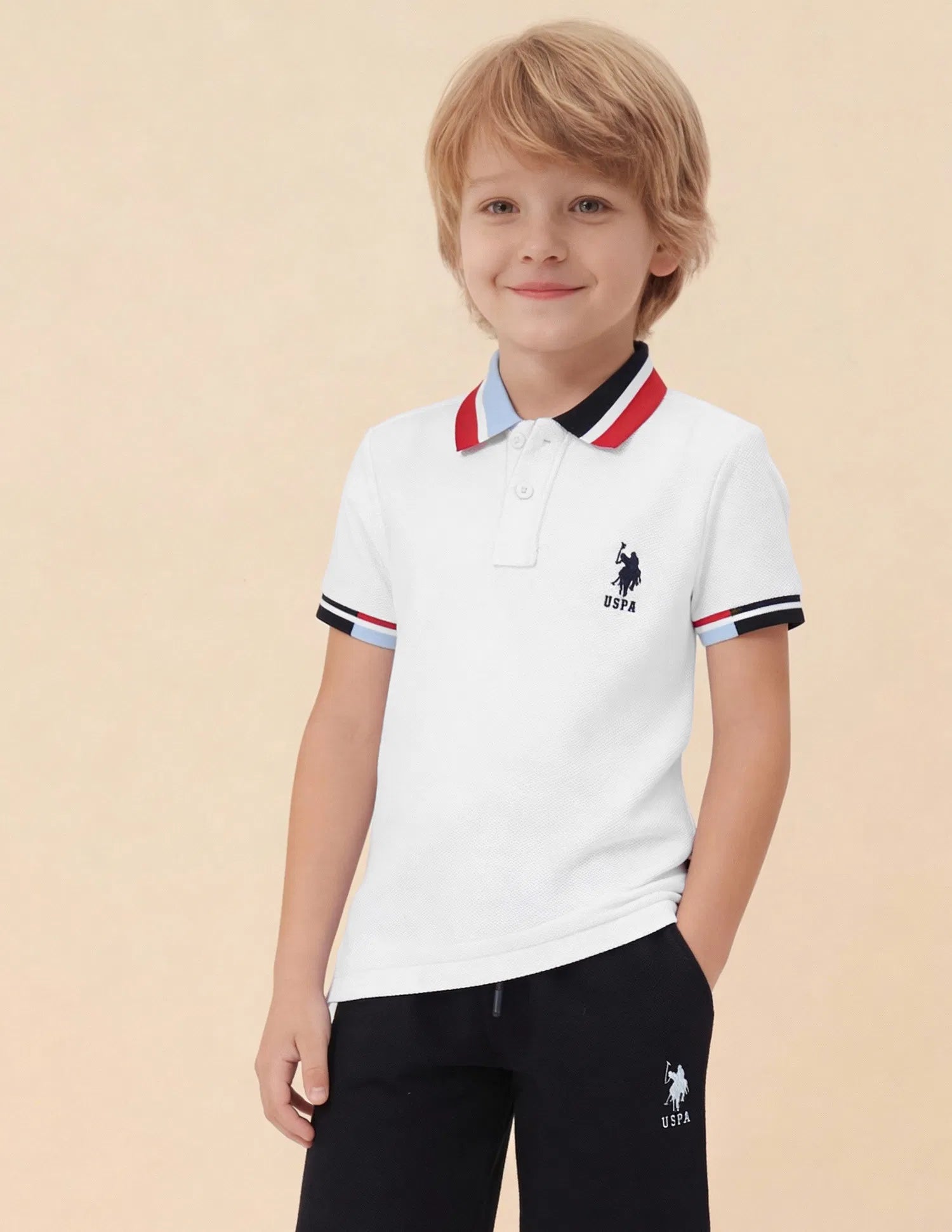 Boys White Cotton Solid Regular Fit Polo Shirt
