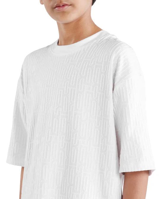 Rare Ones Boys White Jacquard Regular Fit T-Shirt