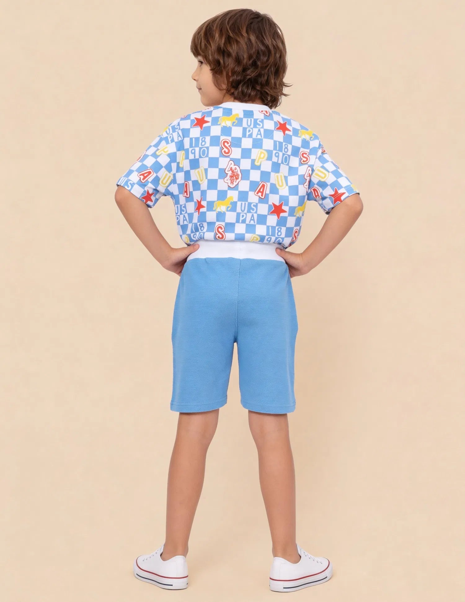 Boys Blue Textured Cotton Shorts Regular Fit